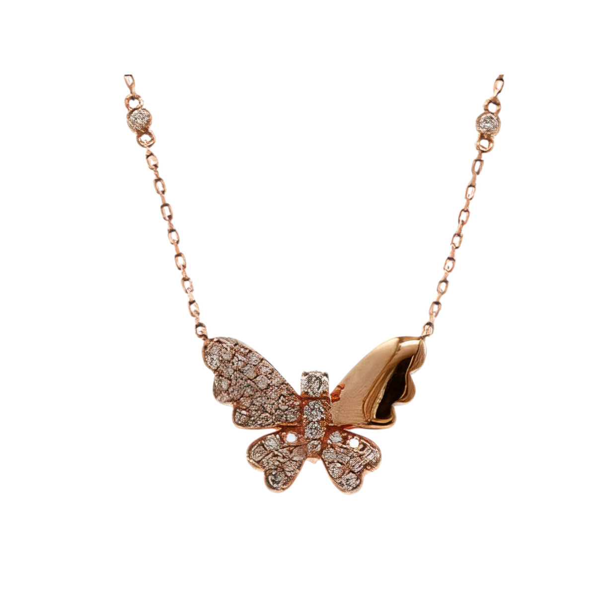 18K EFFY RG 0.49 CT Diamond Butterfly Necklace