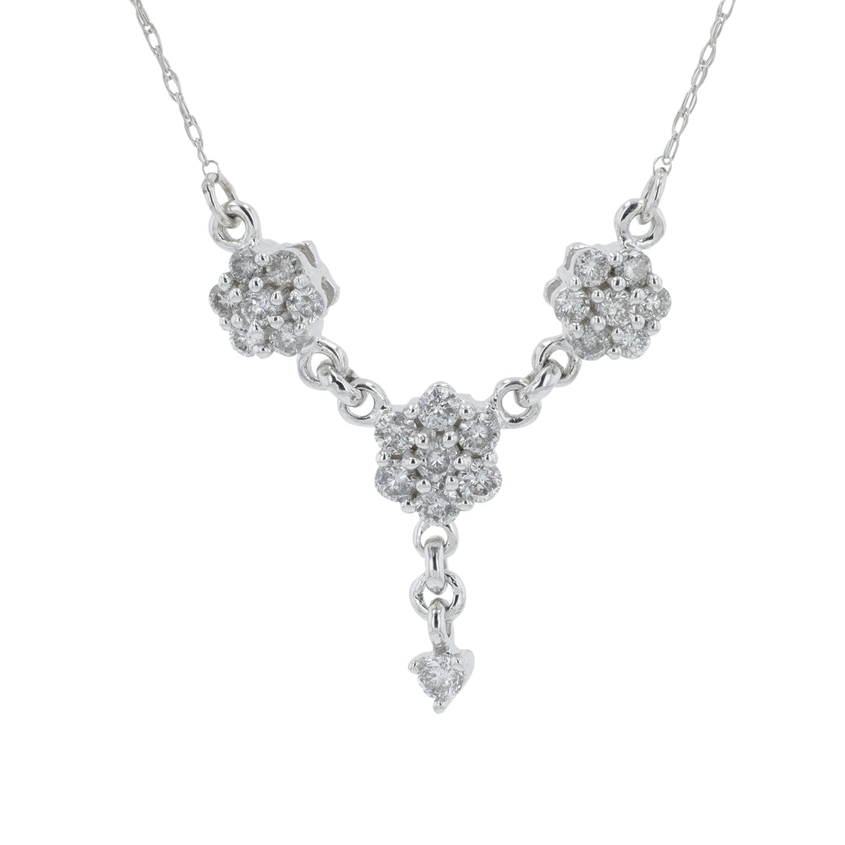 14K WG 1/2 CT Diamond Flower Necklace