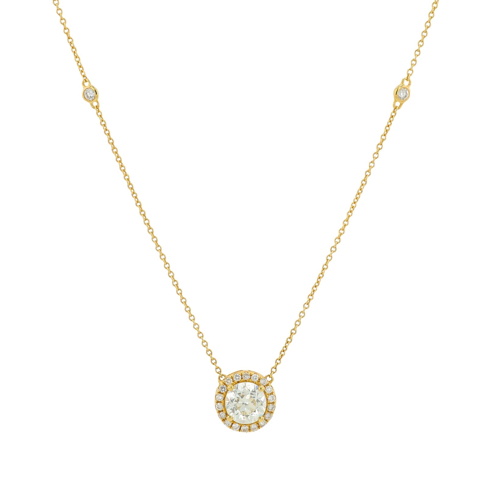 18K YG 2 CT Diamond Stations Necklace