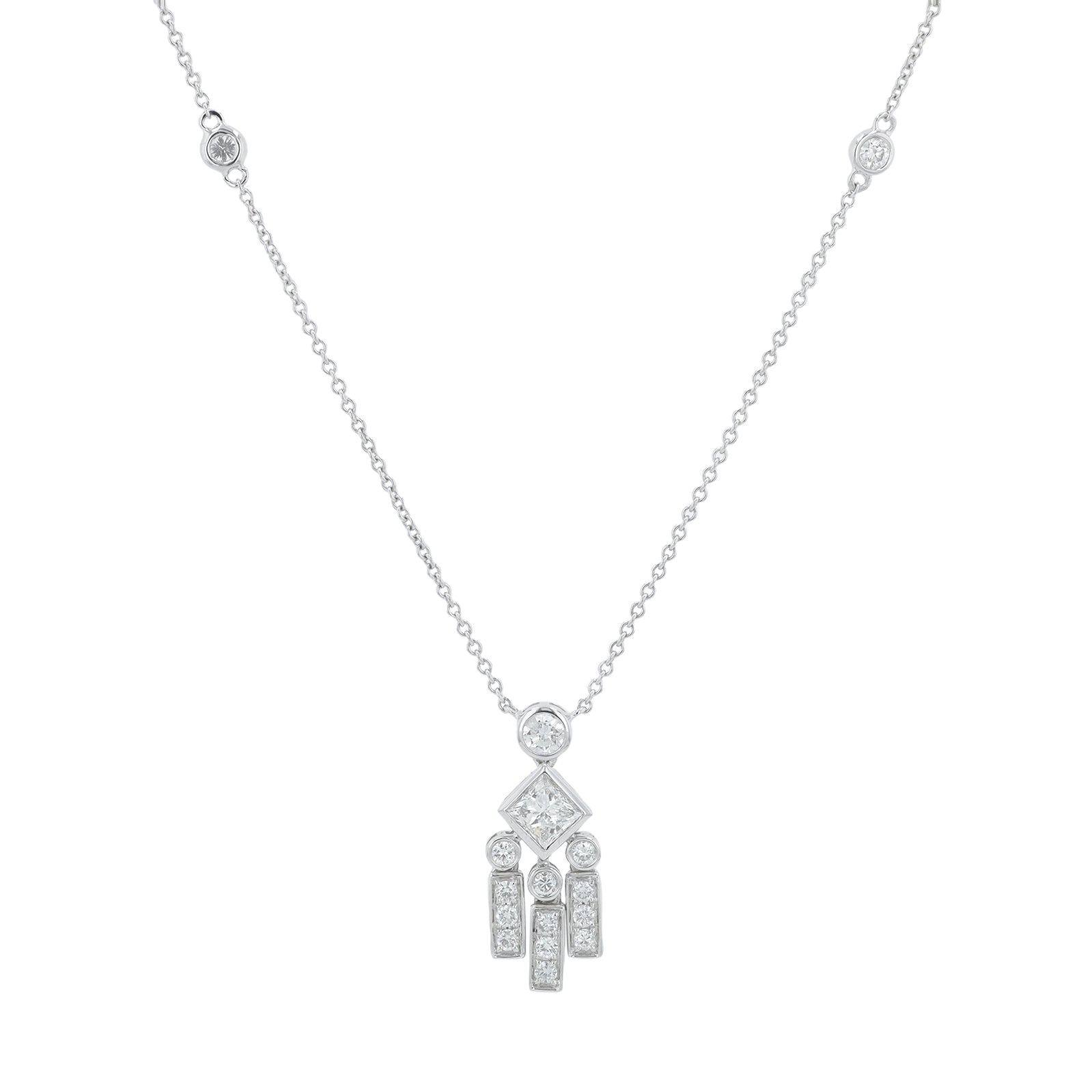 18K WG 0.72 CT Center Princess Cut Pendant