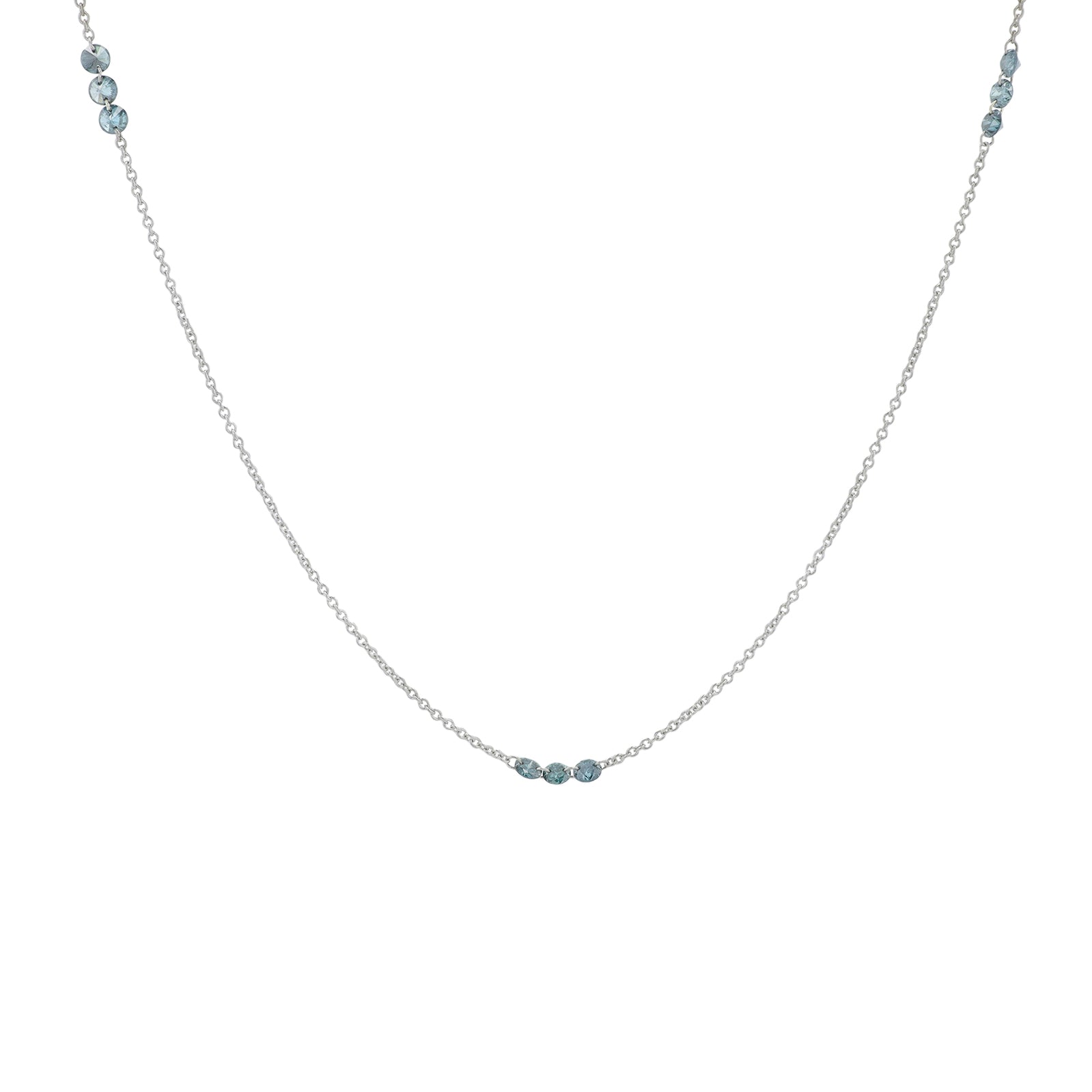 14K WG 1 CT Blue Diamond Stations Necklace