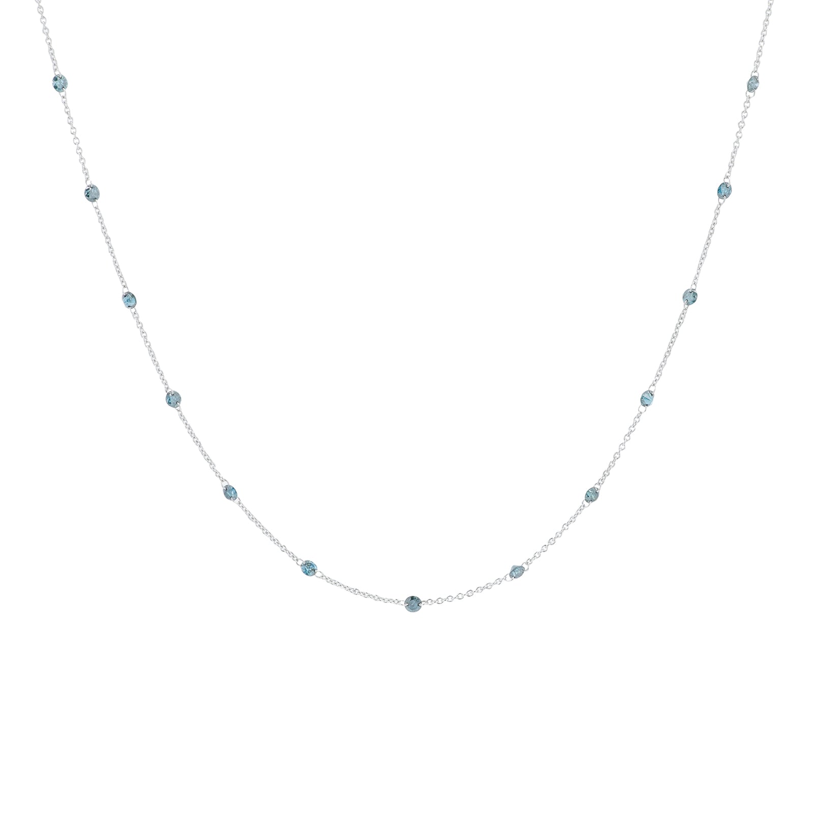 14K WG 1.62 CT Blue Diamond Stations Necklace