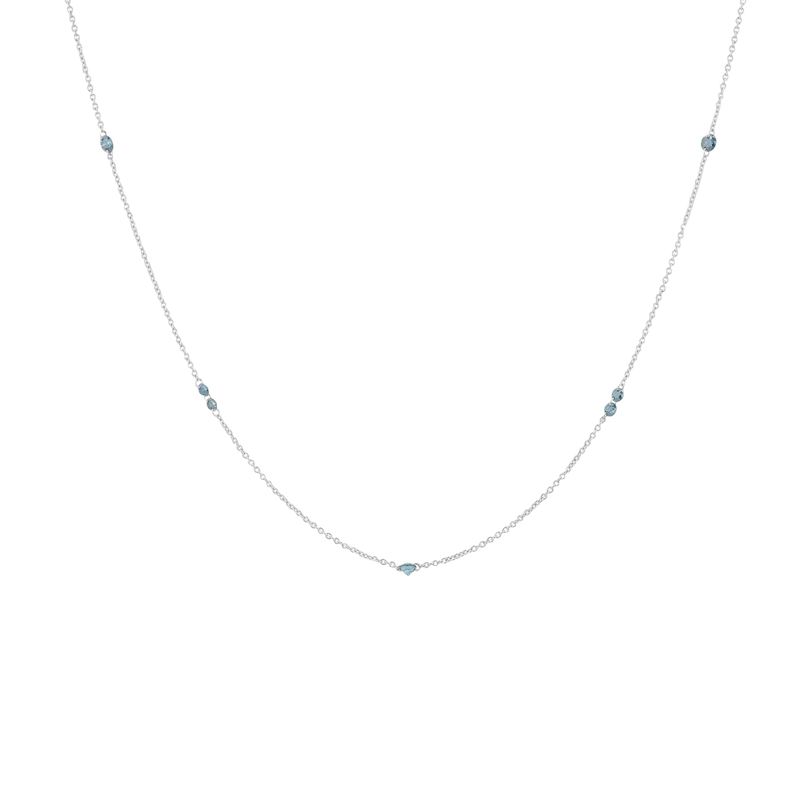 14K WG .53 CT Blue Diamond Stations Necklace
