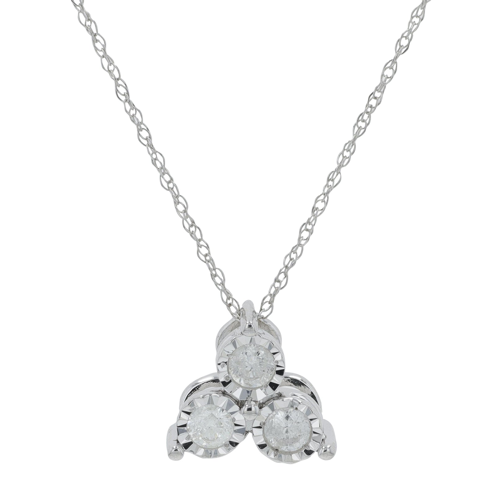 10K WG 1/4 CT Diamond Three Stone Necklace