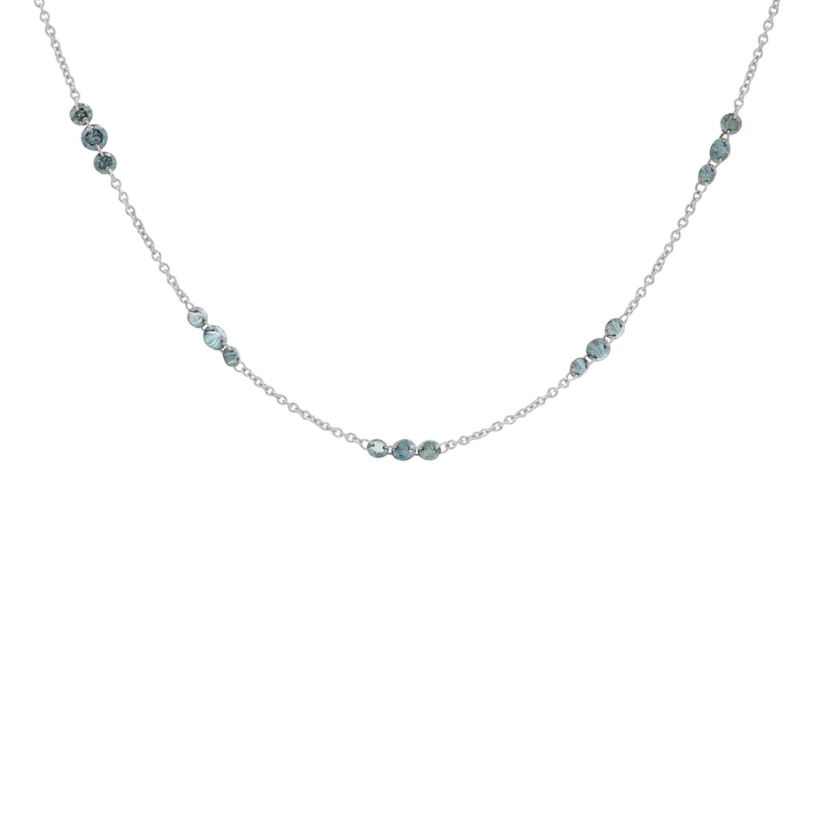 14K WG 2.77 CT Blue Diamond Stations Necklace