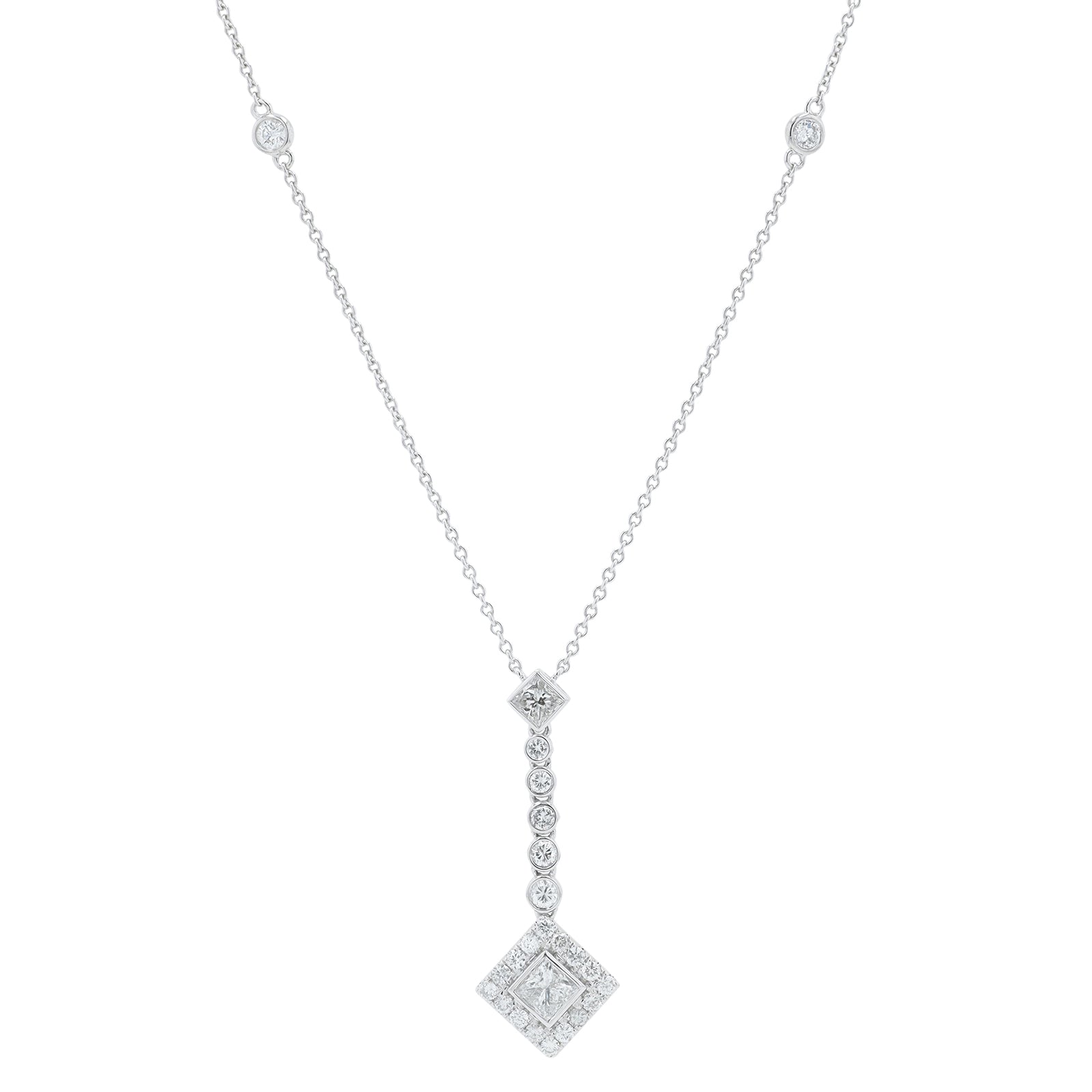 18K WG 1.85 CT Center Princess Cut Necklace