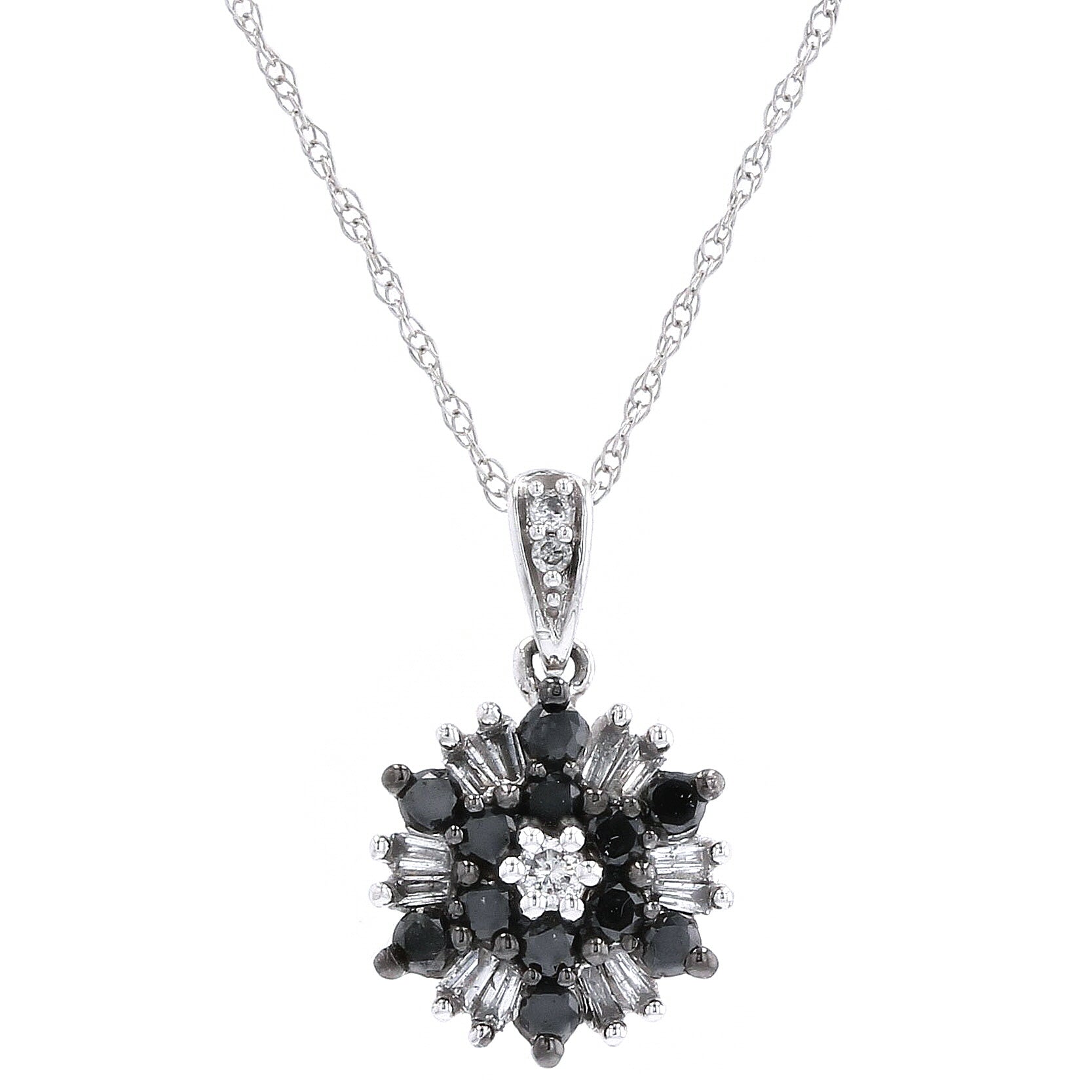 10K WG Black Diamond Flower Pendant