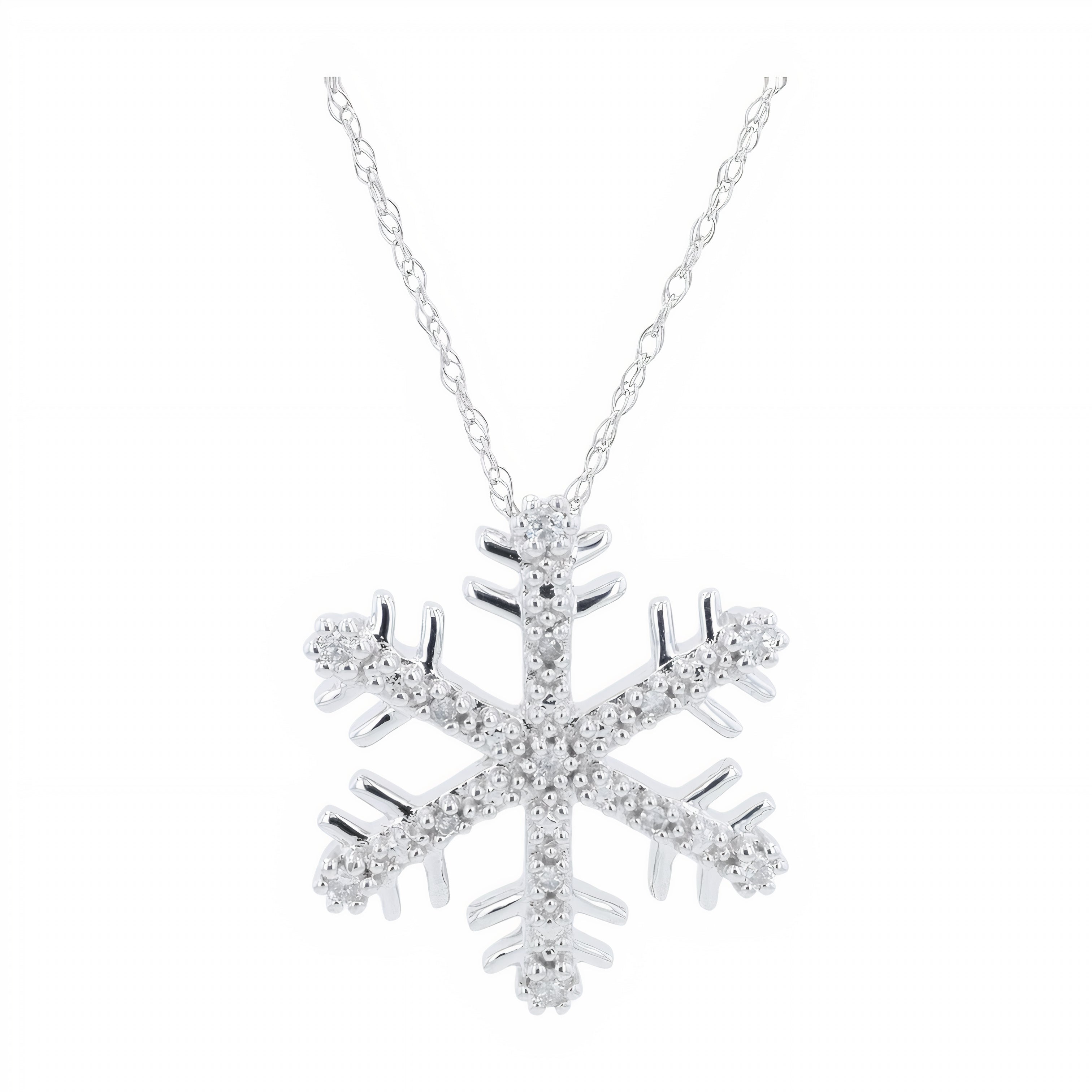 10K WG 0.10 CT Diamond Snowflake Pendant