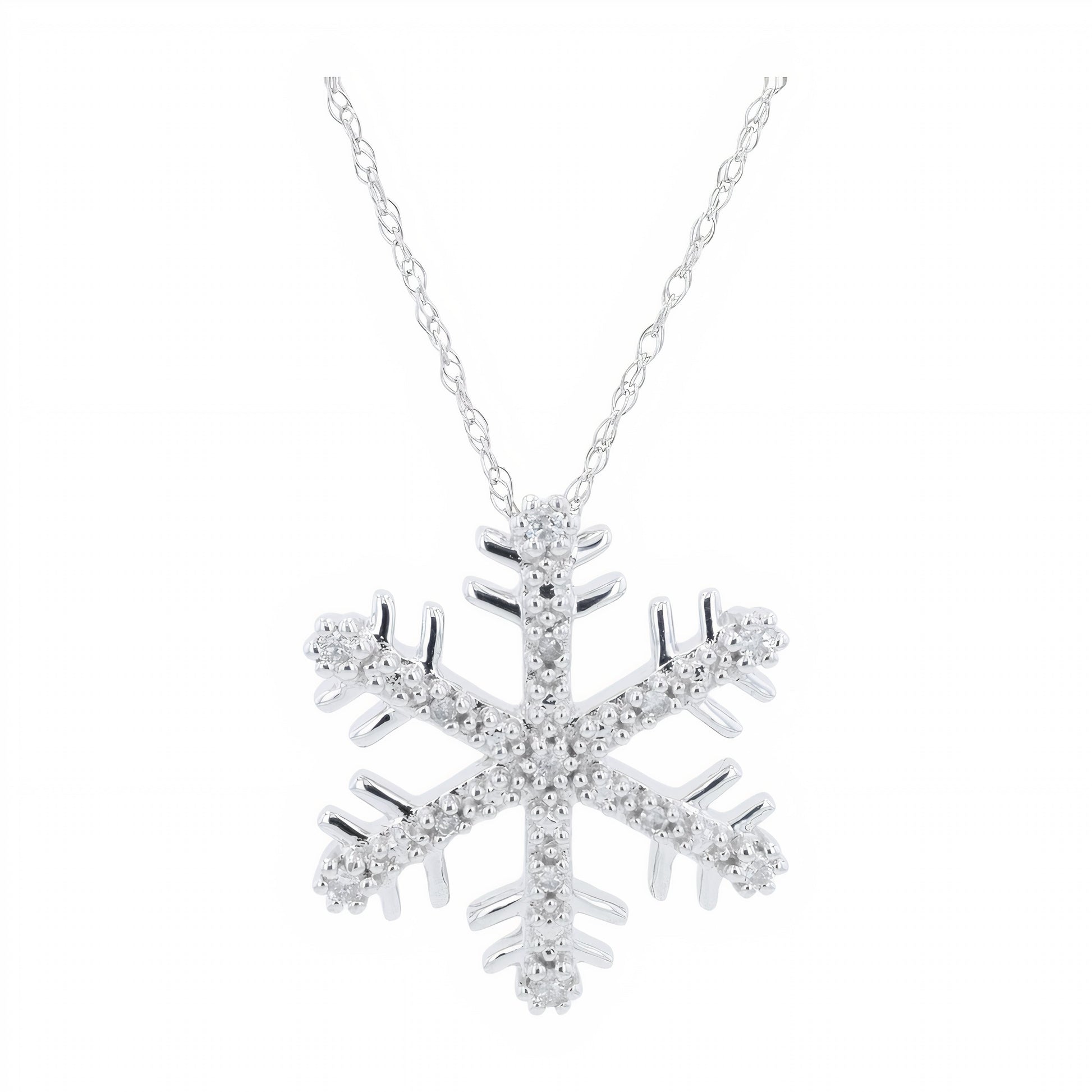 10K WG 0.10 CT Diamond Snowflake Pendant