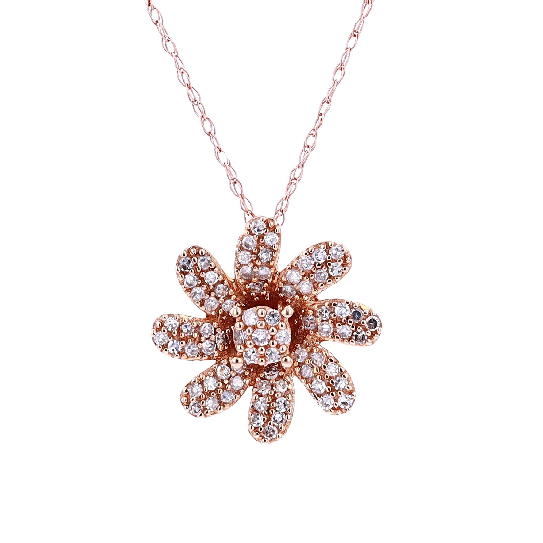 10K RG Diamond Flower Pendant