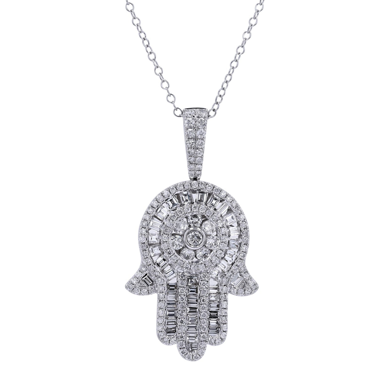14K WG 2 CTW Diamond Hamsa Pendant