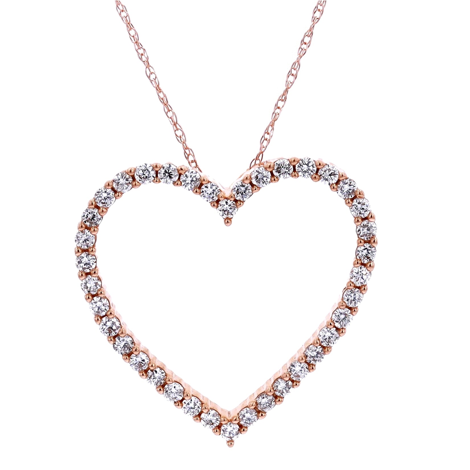 14K RG Diamond Heart Pendant