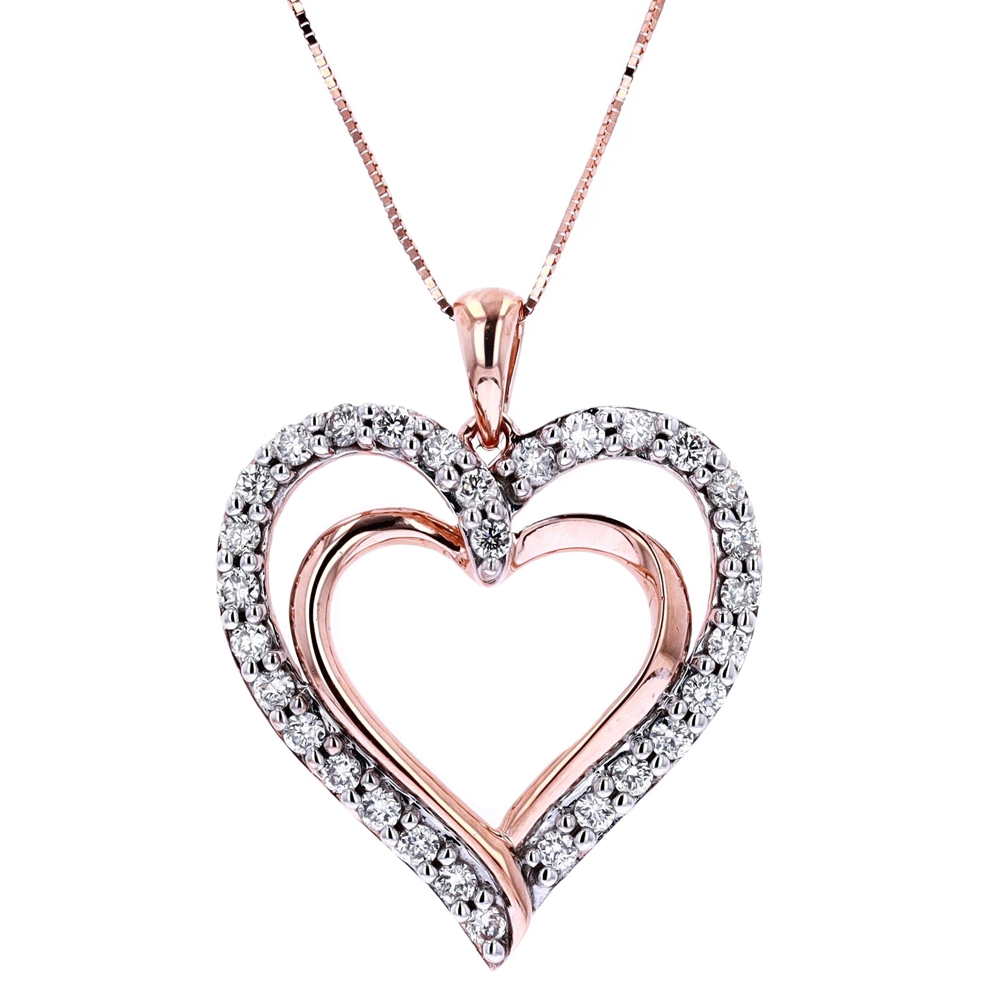 10K RG Diamond Heart Pendant