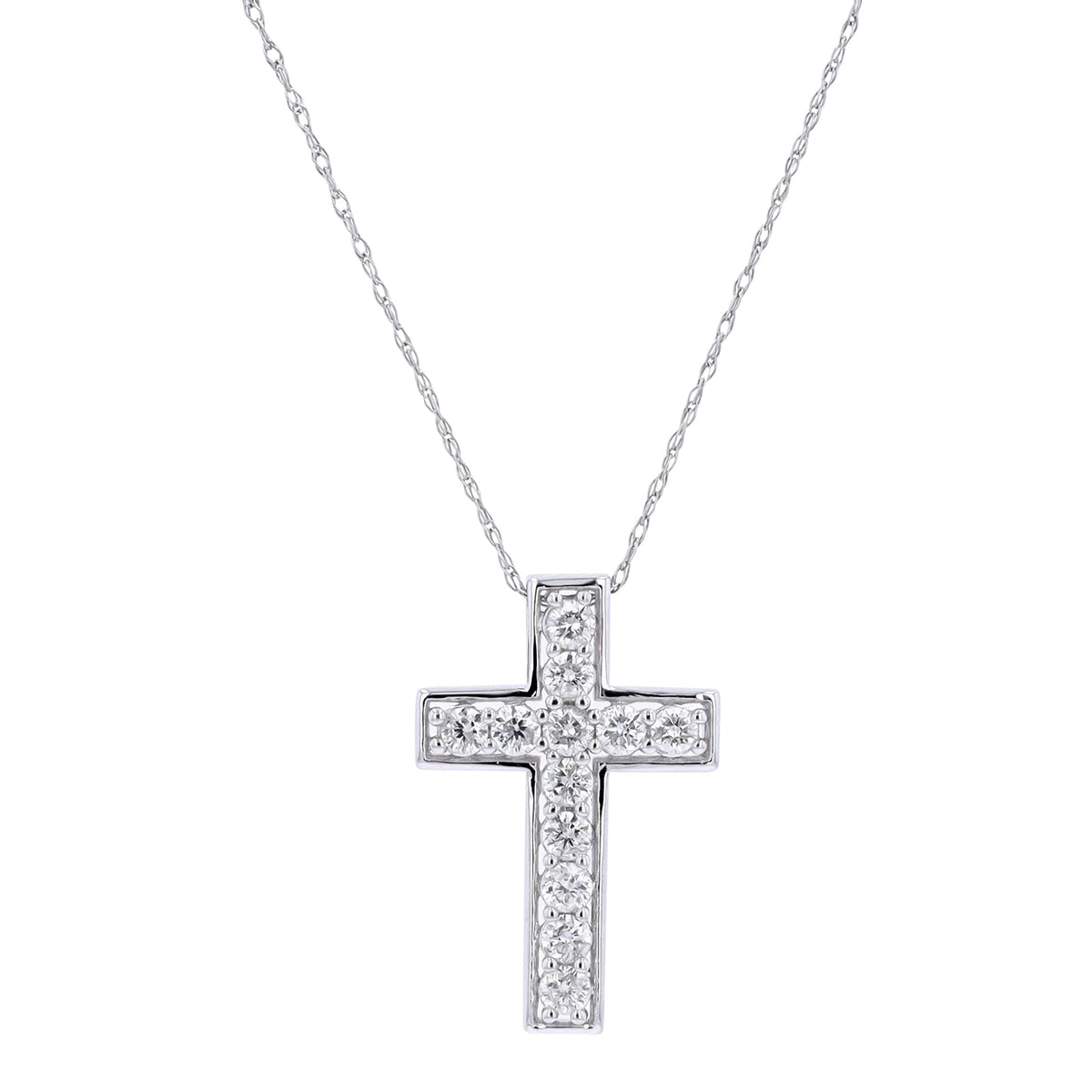 14K WG .50 CTW Diamond Cross Pendant