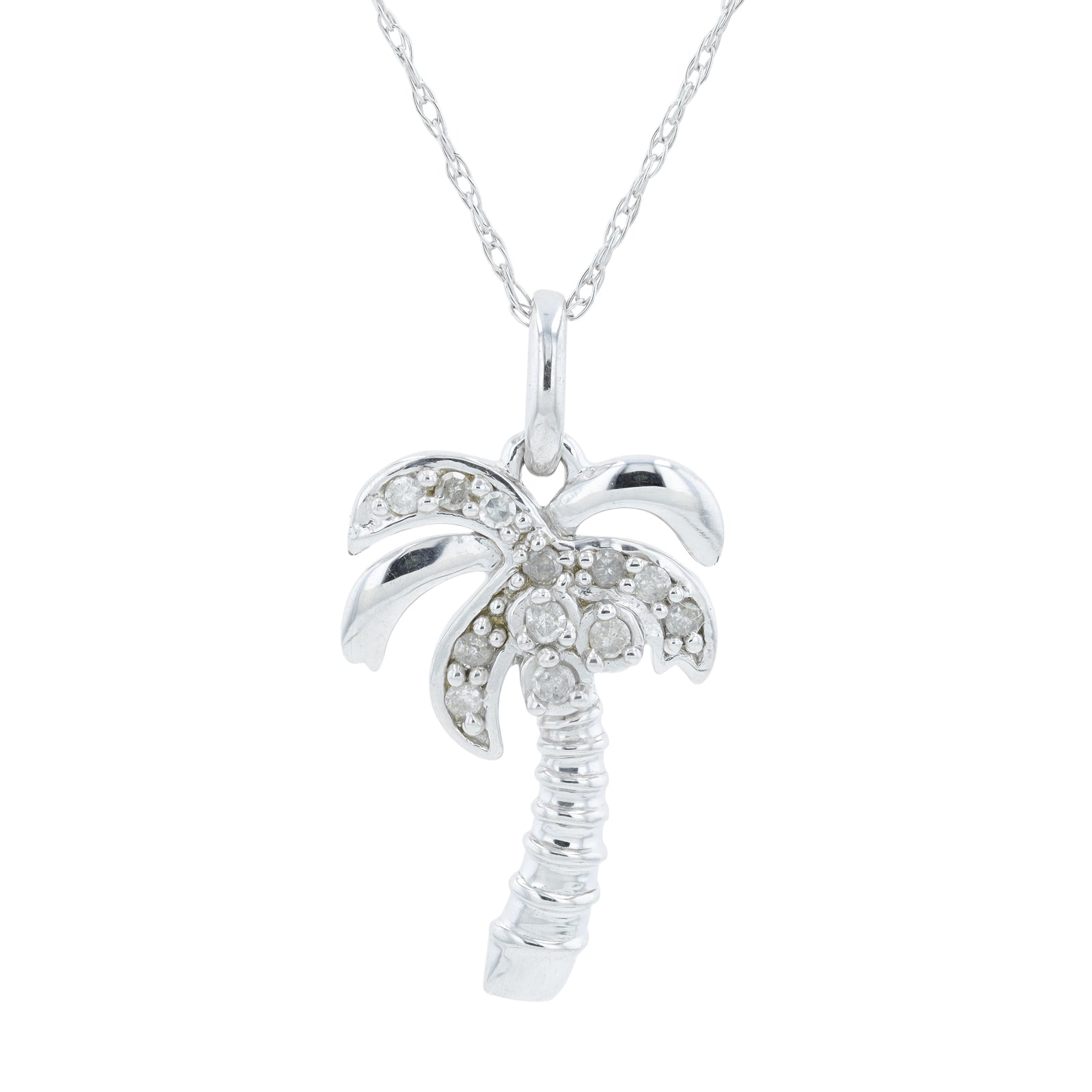 10K WG 1/10 CTW Diamond Palm Tree Pendant