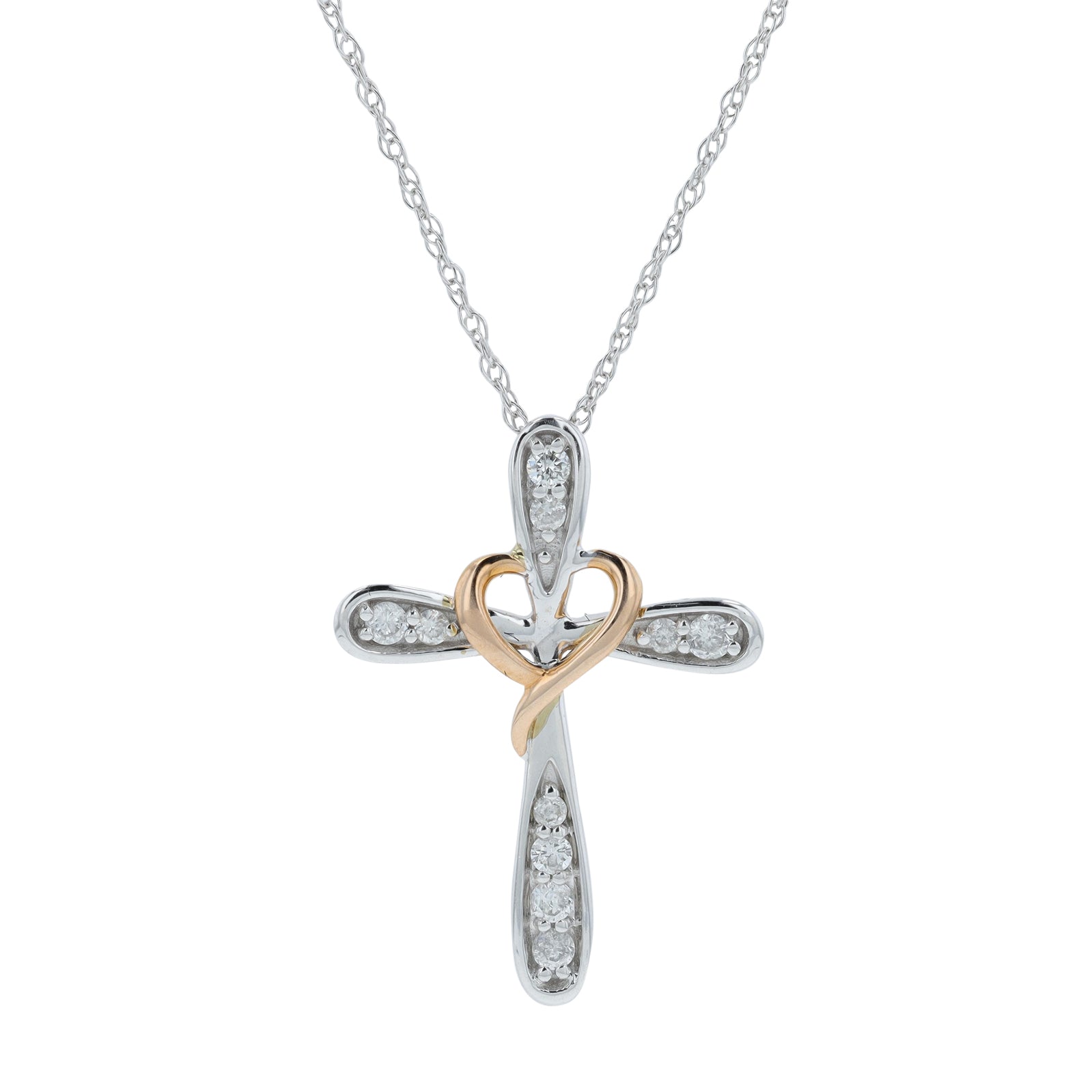 10K TT .10 CTW Diamond Cross Pendant