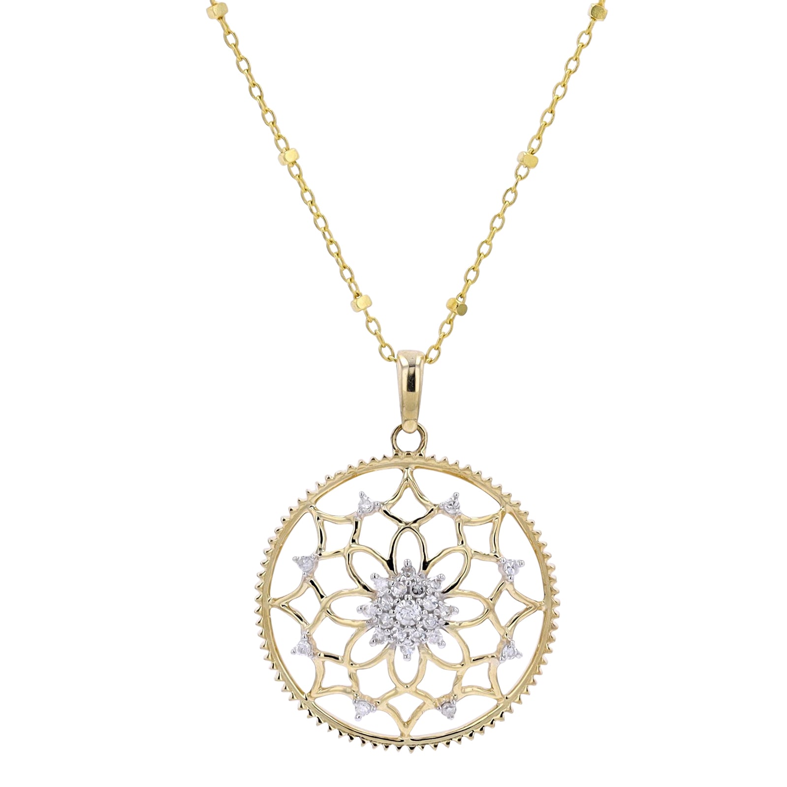 10K YG Diamond Geometric Circle Pendant