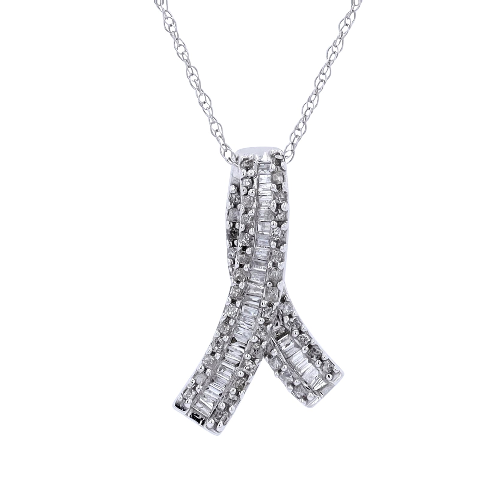 10K WG Diamond Ribbon Pendant