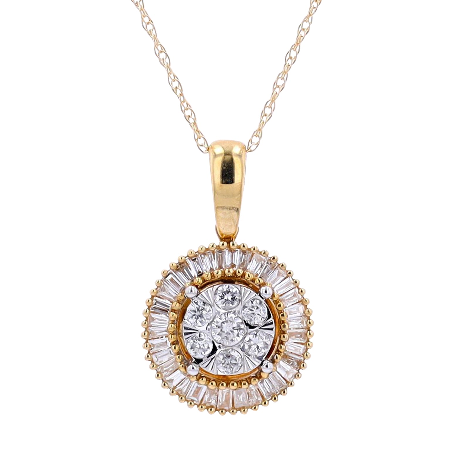 14K YG 1/3 CT Diamond Cluster Pendant