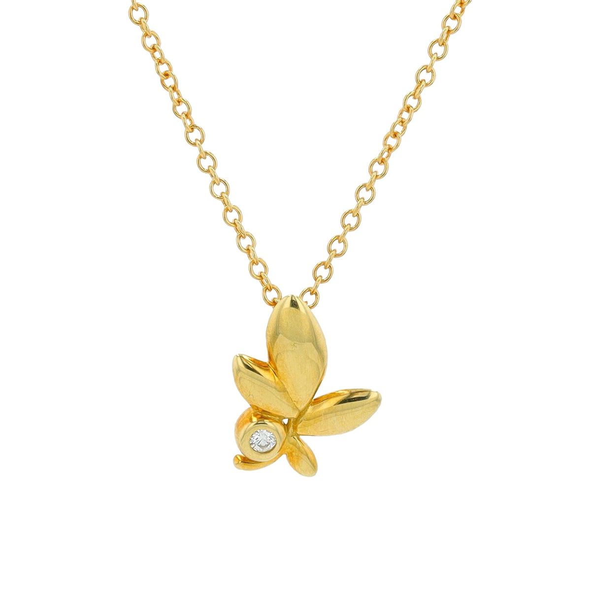 18K YG Tiffany & Co. Diamond Olive Leaf Pendant