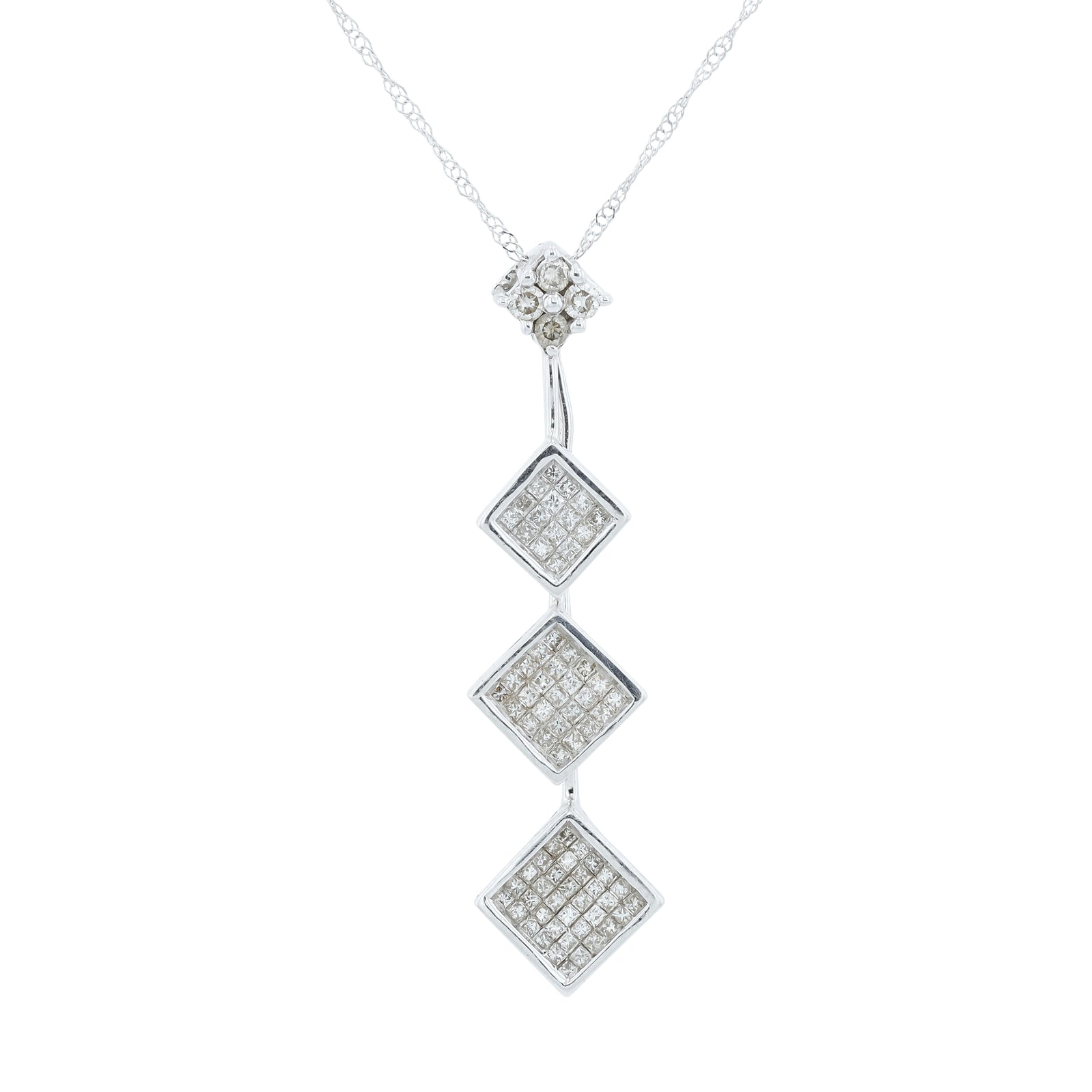 18K WG .70 CTW Diamond Tiered Pendant