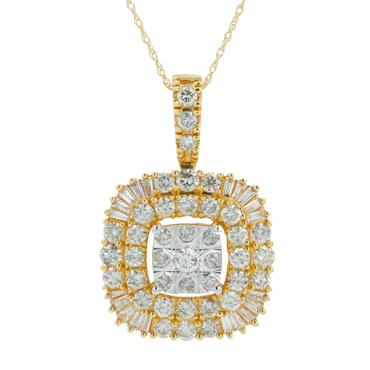 14K YG 2 CT Diamond Cluster Pendant