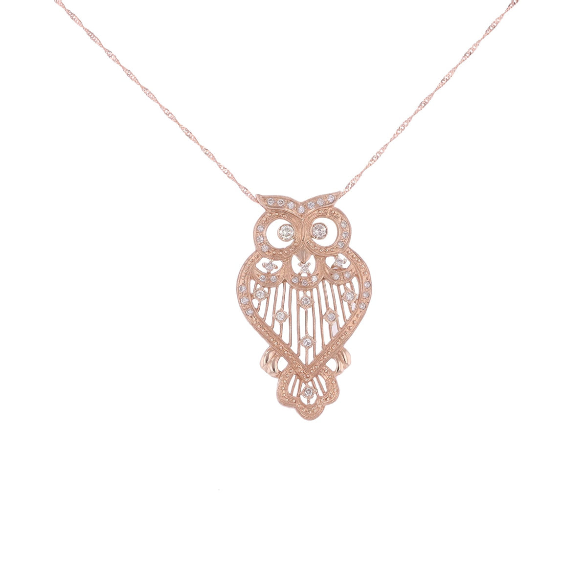 18K RG .38 CTW Diamond Owl Pendant