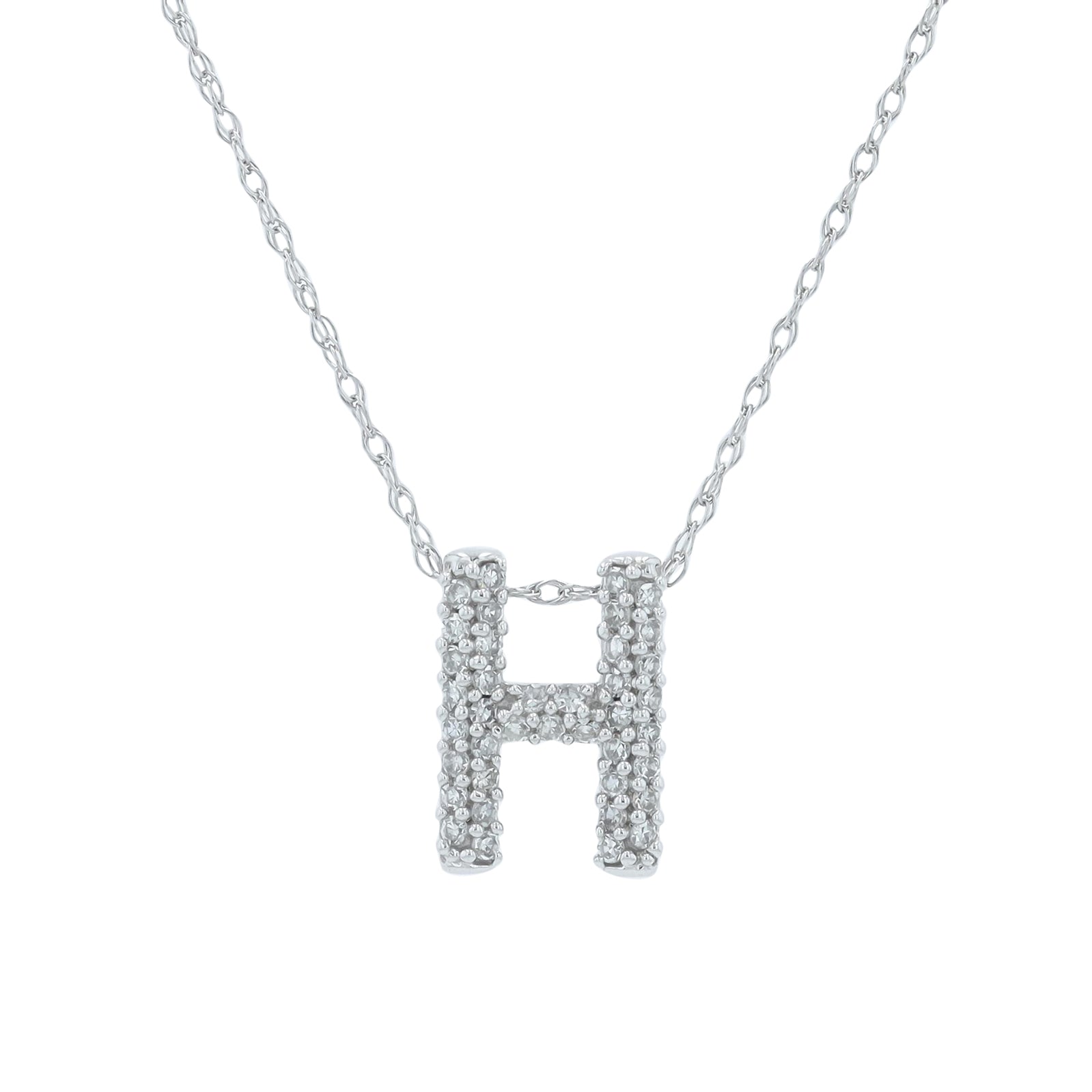 10K WG .15 Diamond 'H' Pendant