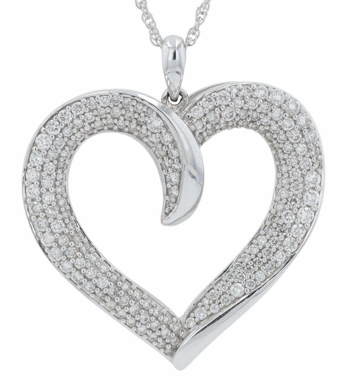 14K WG 1 CTW Diamond Heart Pendant