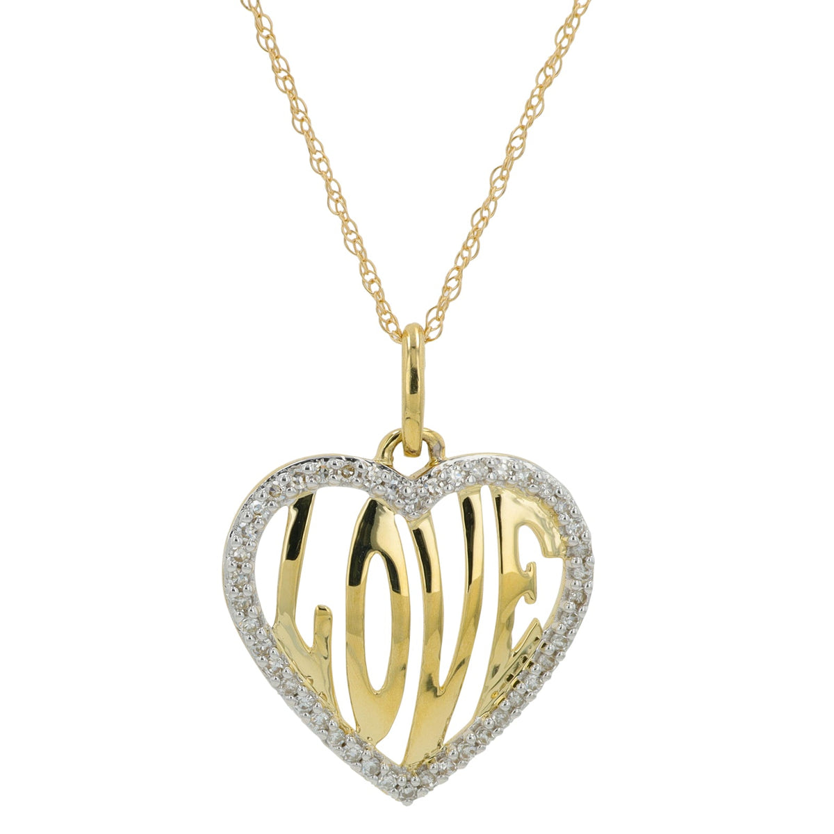 10K YG Diamond 'Love' Heart Pendant