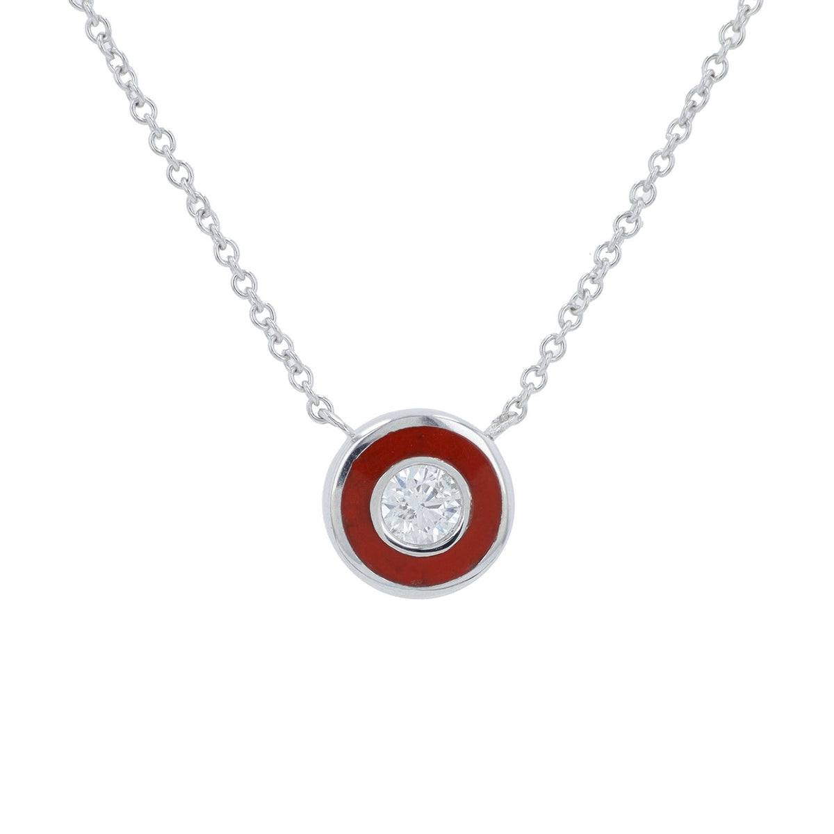 14K 0.13 CT Diamond Solitaire Necklace With Enamel Halo<p><strong>More Colors Available</p></strong>