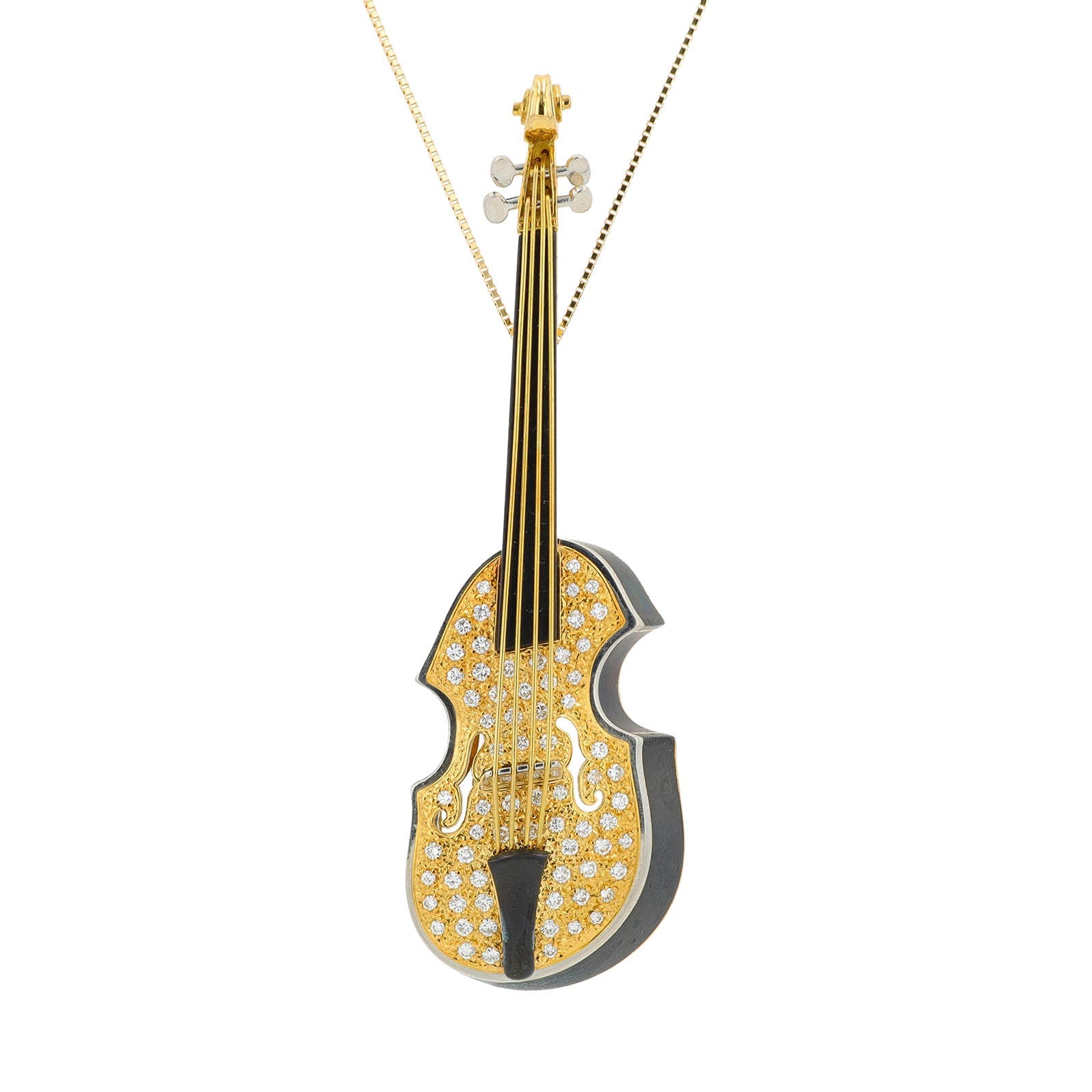 18K YG/PT900 .68 CTW Diamond Violin Pendant