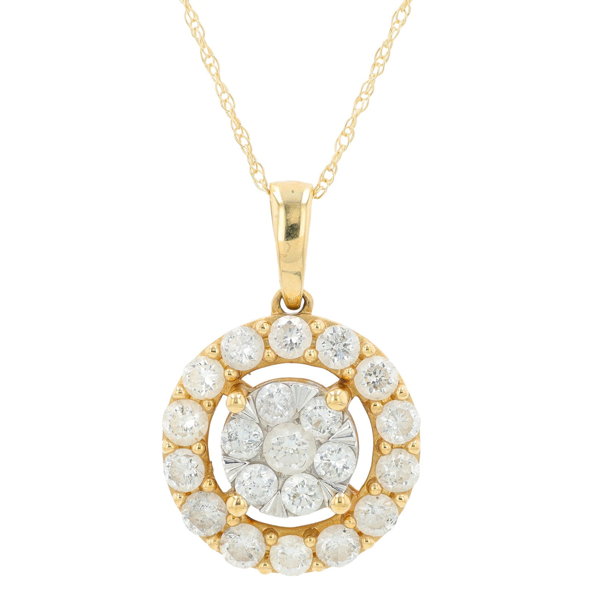 14K YG 1 CT Diamond Halo Cluster Pendant