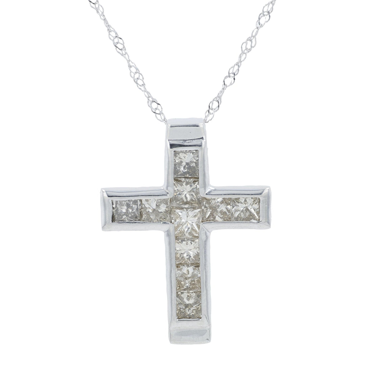 18K WG 1 CTW Diamond Cross Pendant