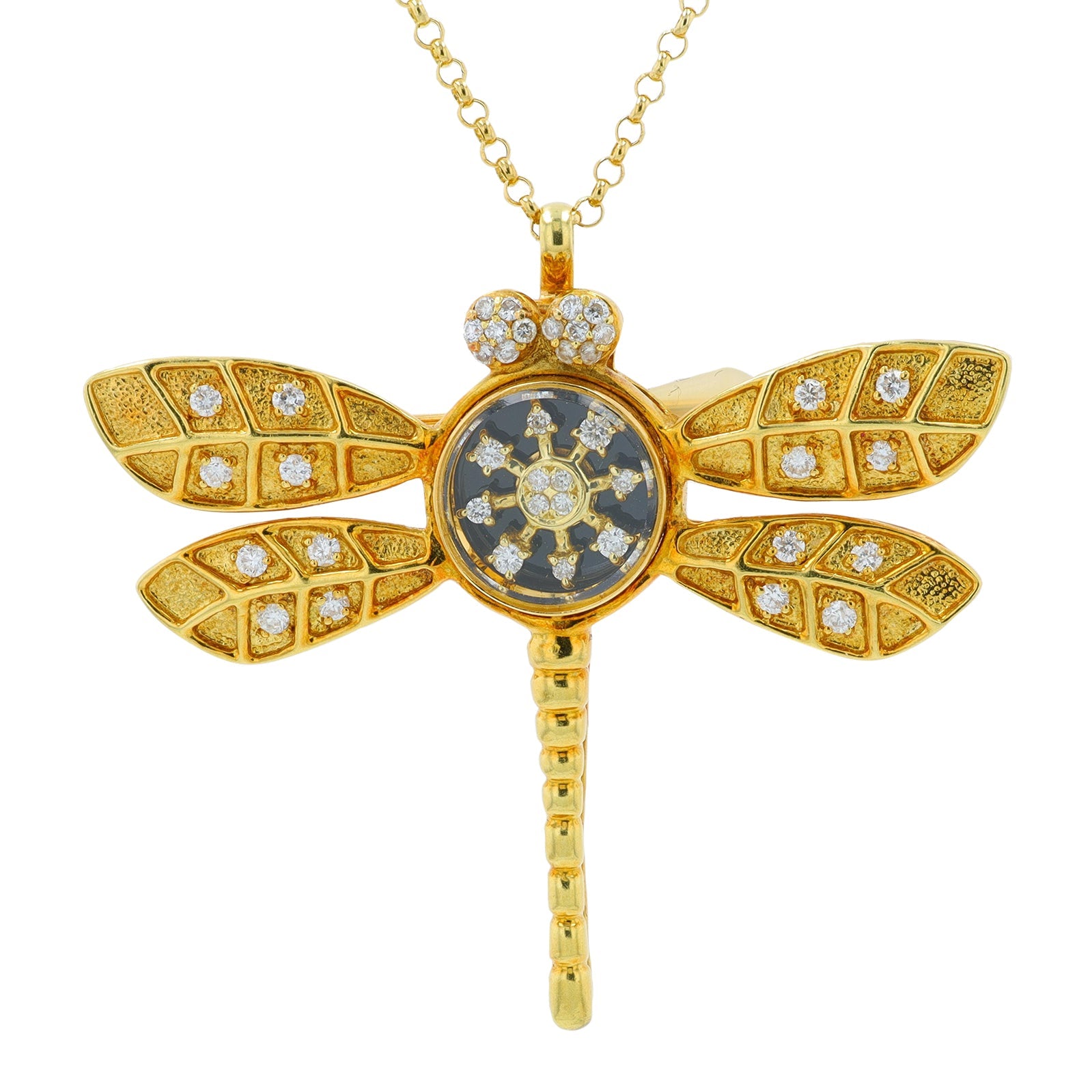 18K YG .60 CTW Diamond Dragon Fly Pendant