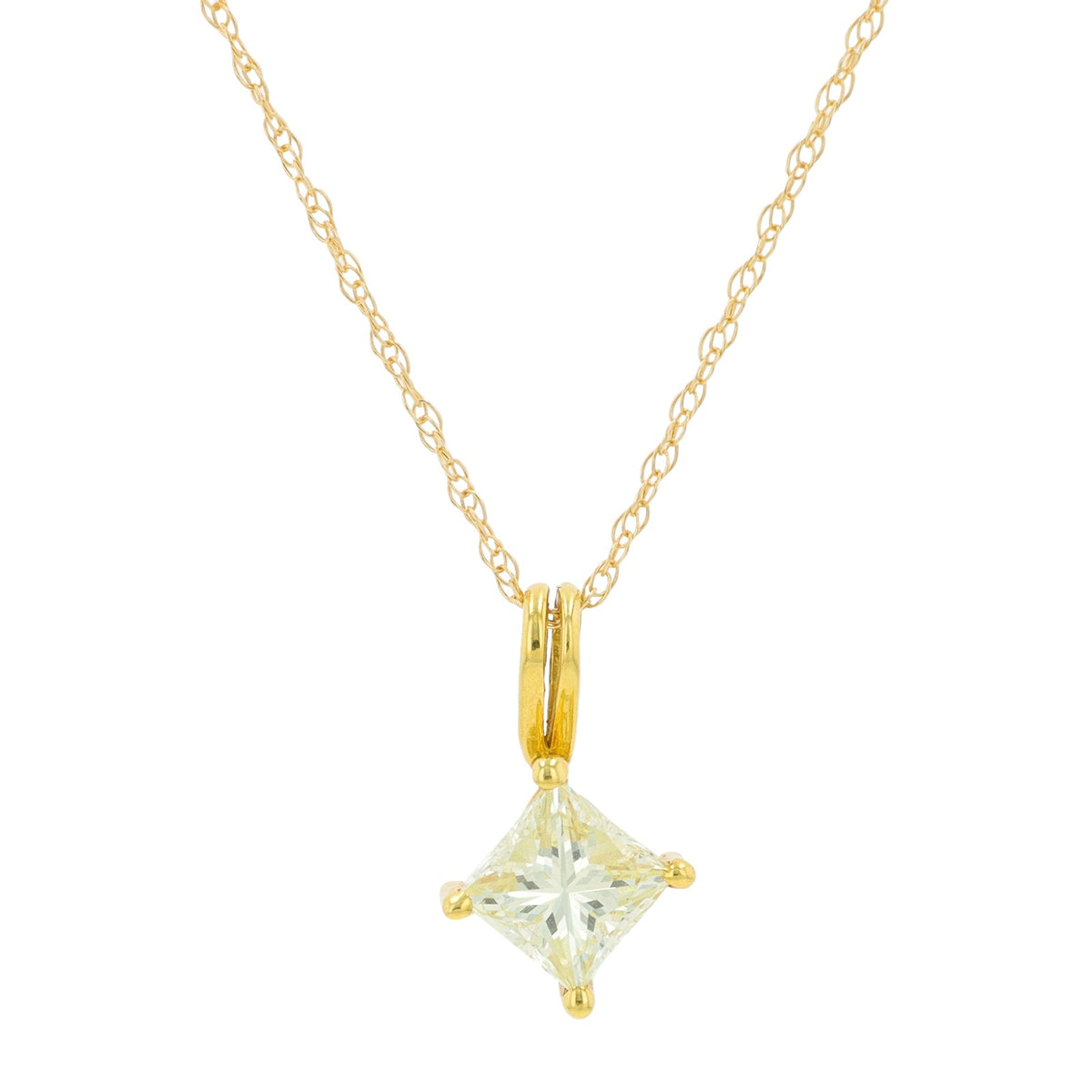 14K YG .60 CT Diamond Princess Cut Pendant