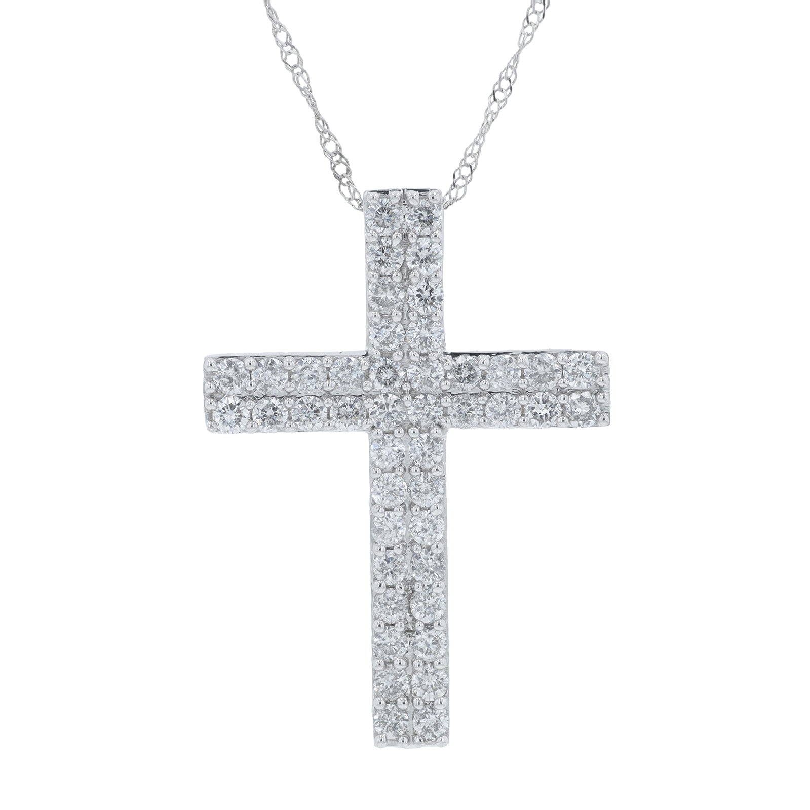 10K WG 1 CTW Diamond Cross Pendant