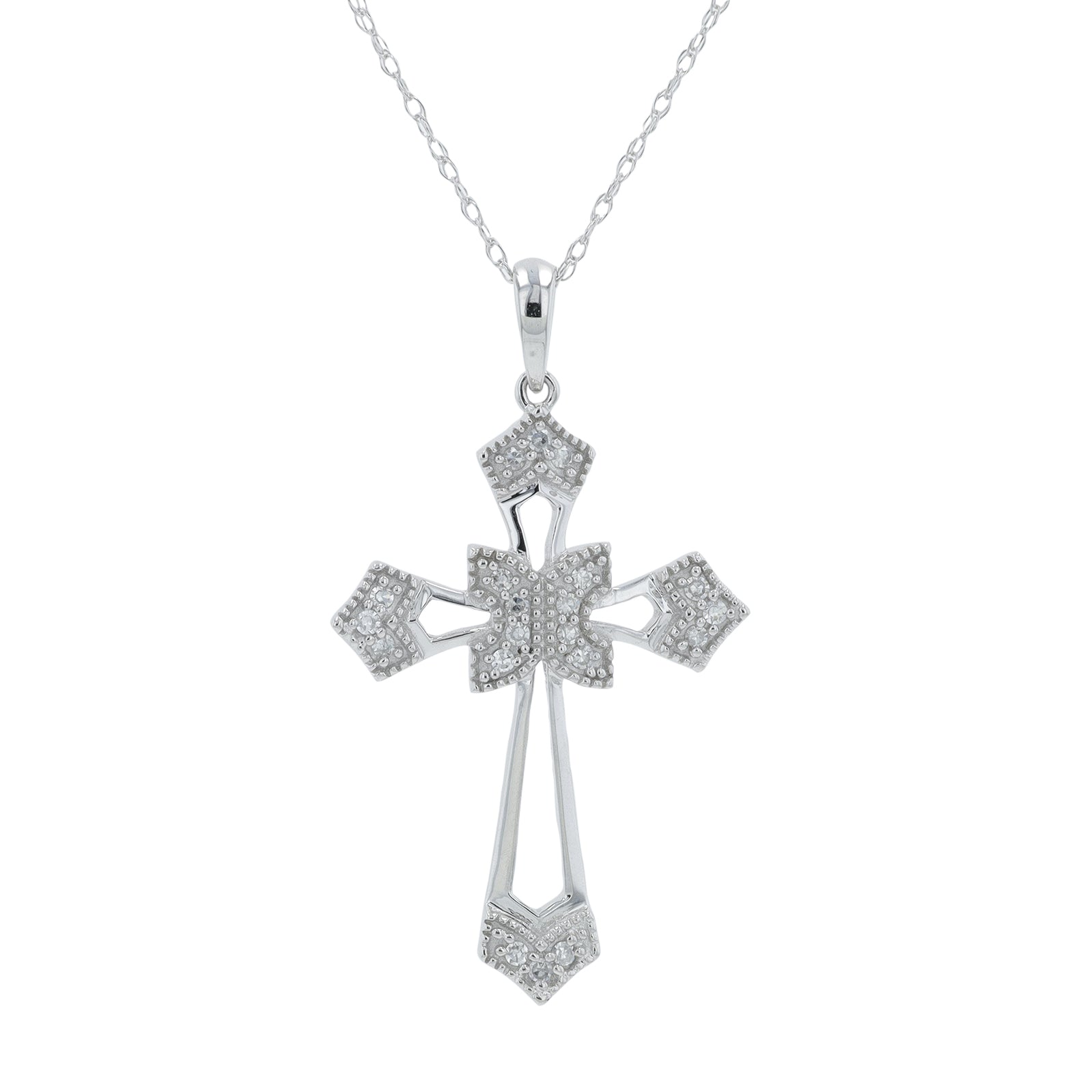 10K WG 1/10 CT Diamond Cross Pendant