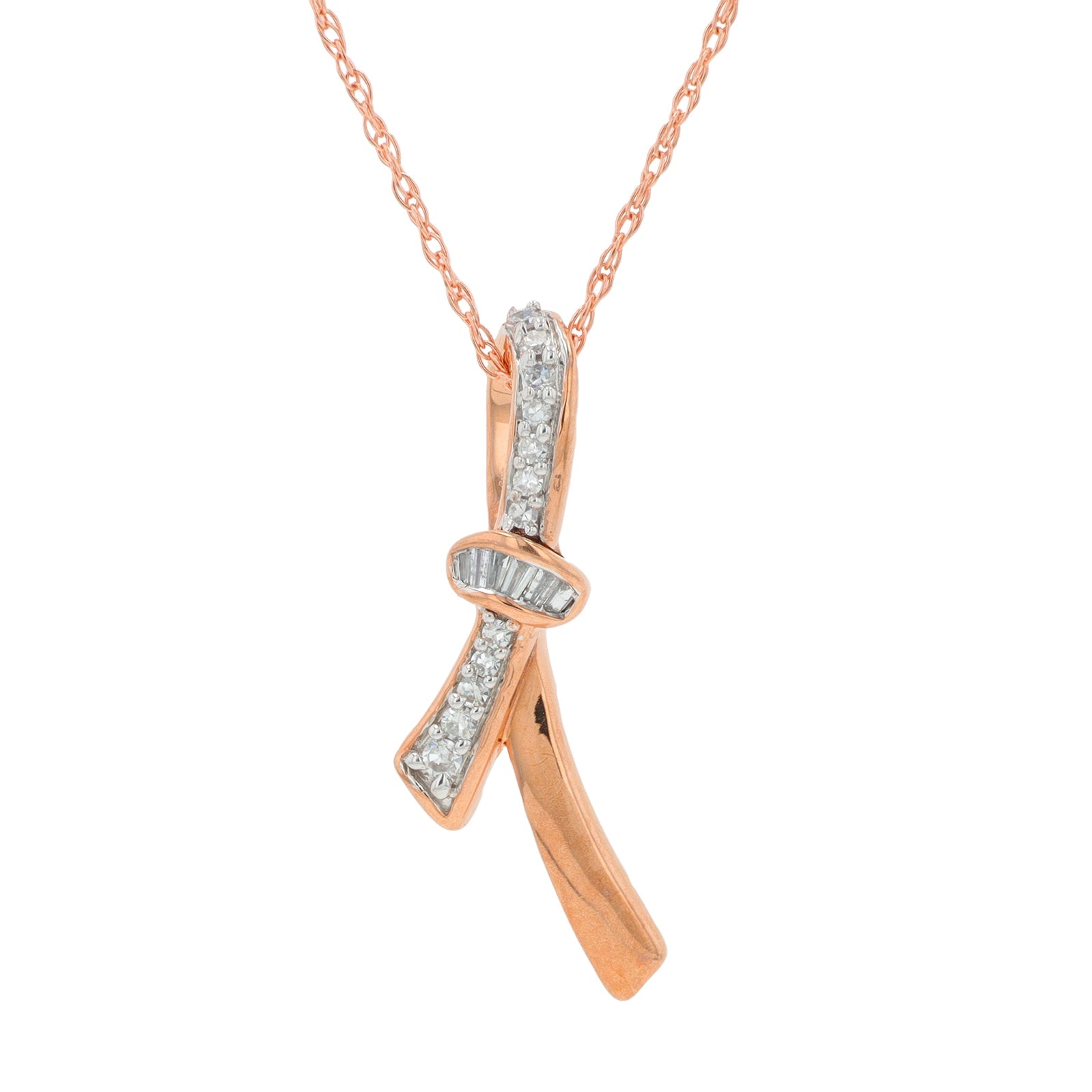 10K RG 1/10 CT Diamond Bow Pendant