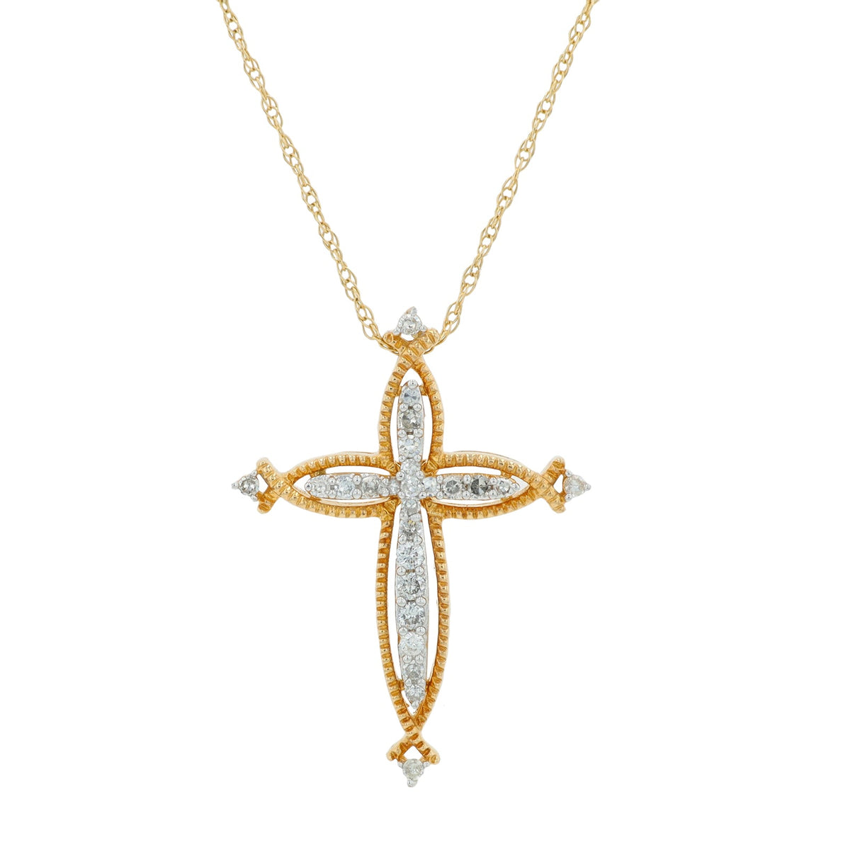 10K YG 1/8 CT Diamond Cross Pendant