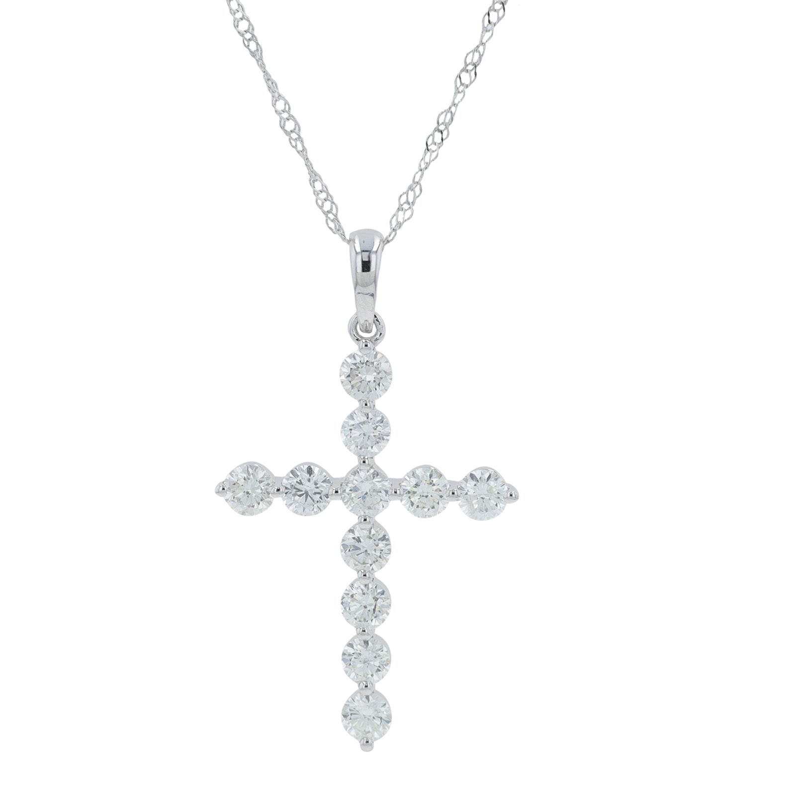 14K WG 1 CTW Diamond Cross Pendant