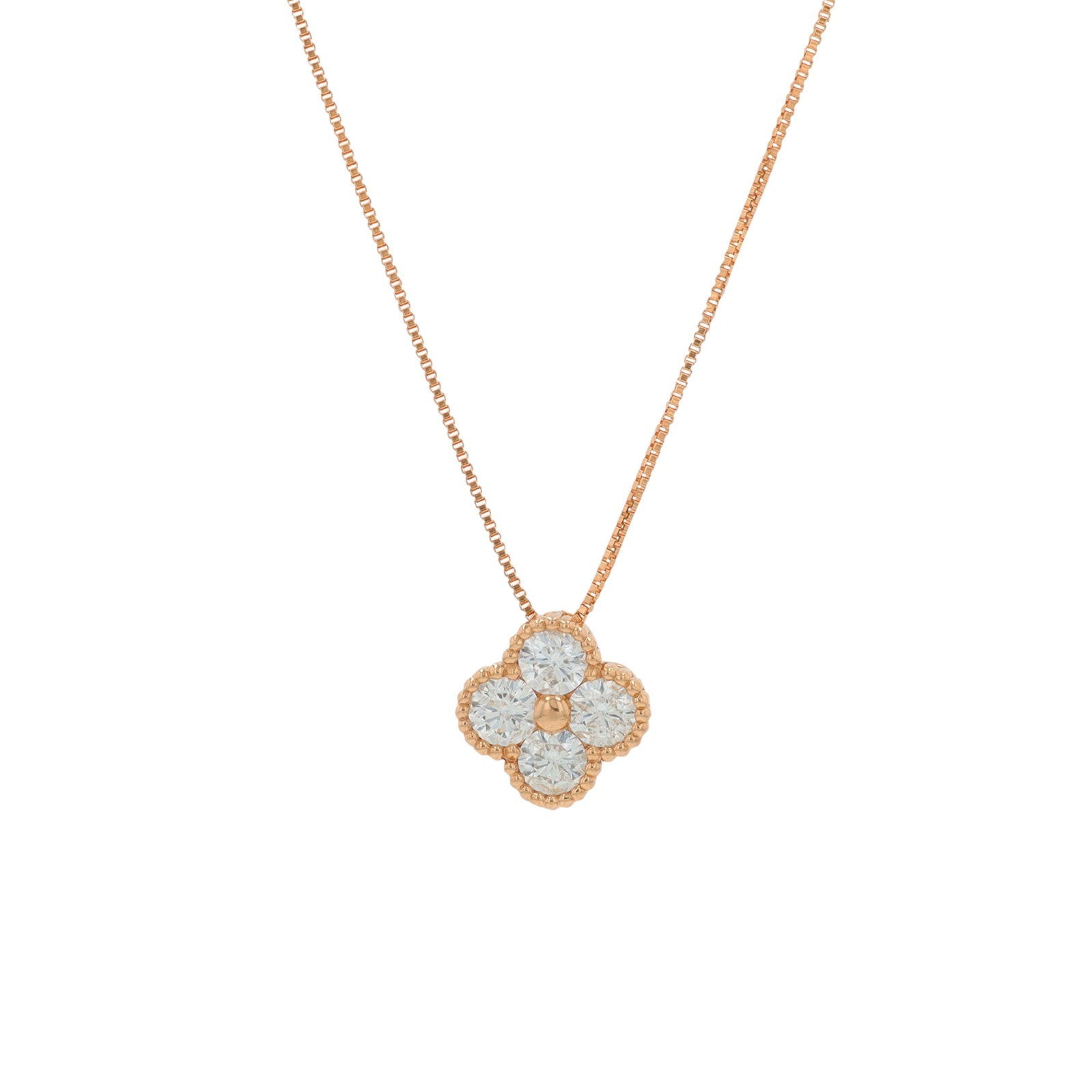 18K RG .50 CTW Diamond Clover Pendant
