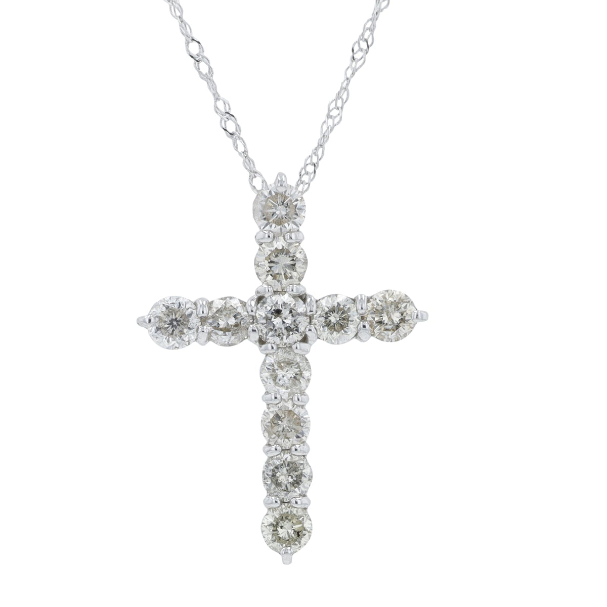 18K WG 1 CTW Diamond Cross Pendant