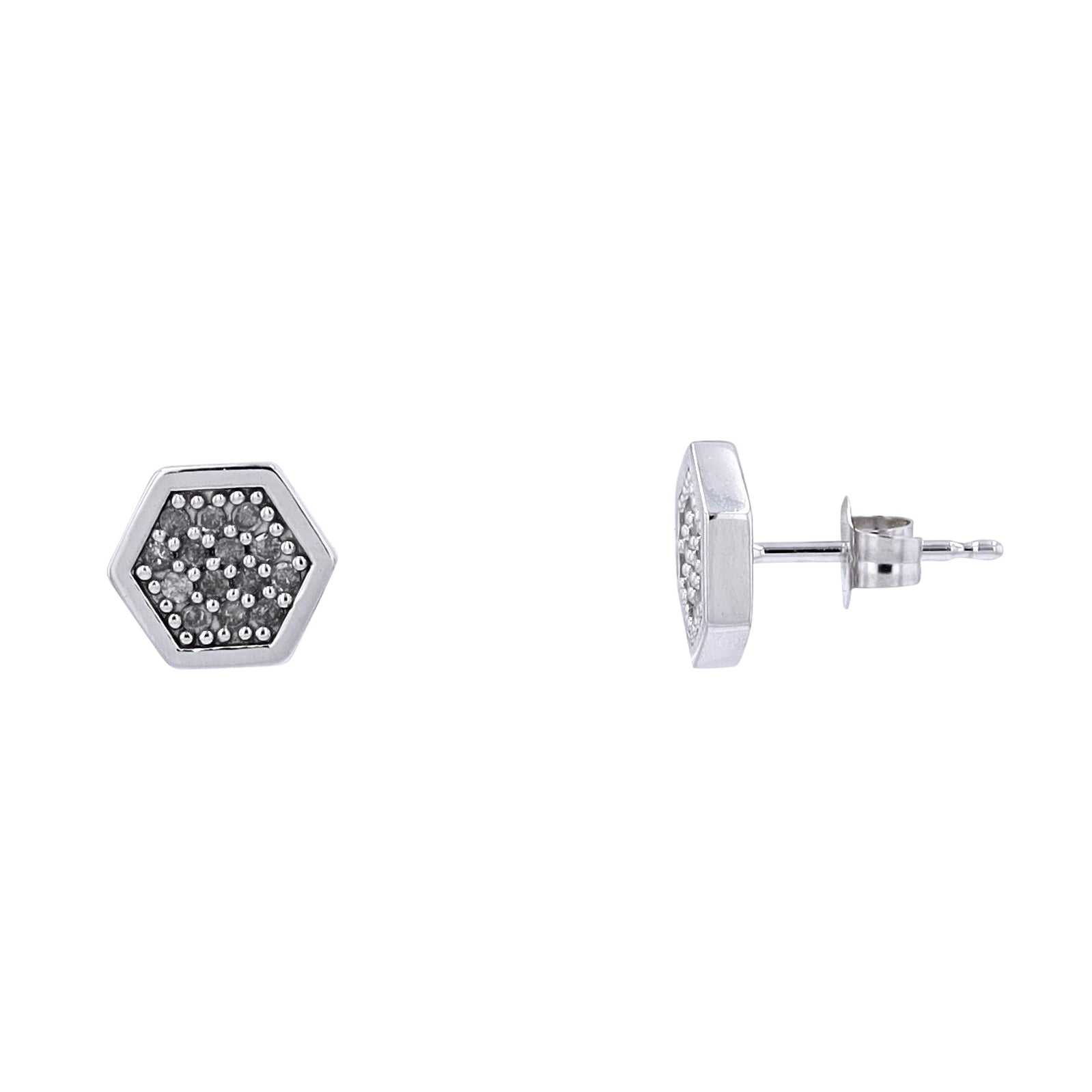 10K WG Hexagon Cluster Studs
