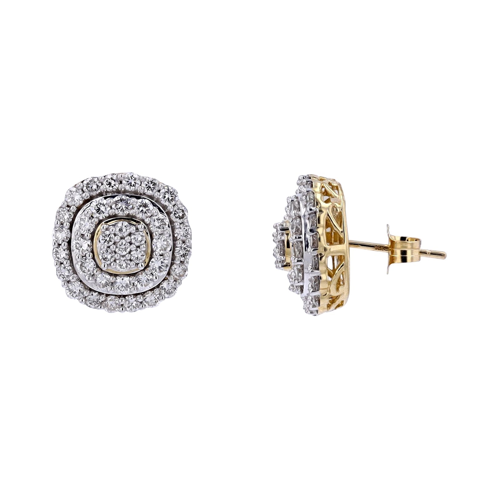 14K YG 1.50 CTW Diamond Cluster Studs