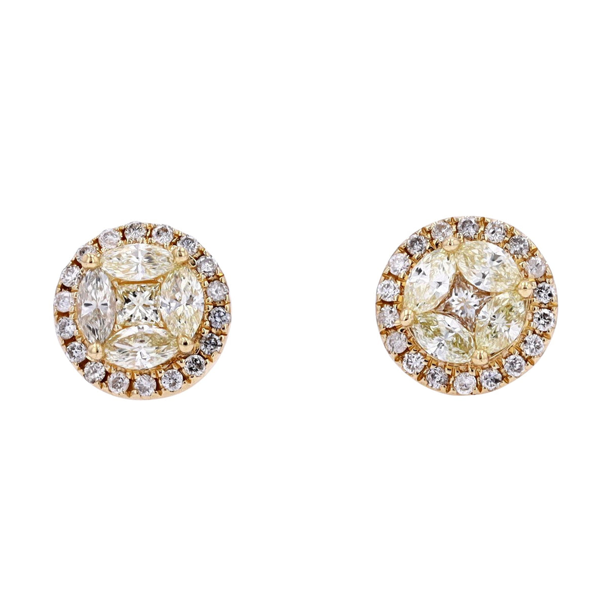 14K YG 1 CT Diamond Cluster Studs