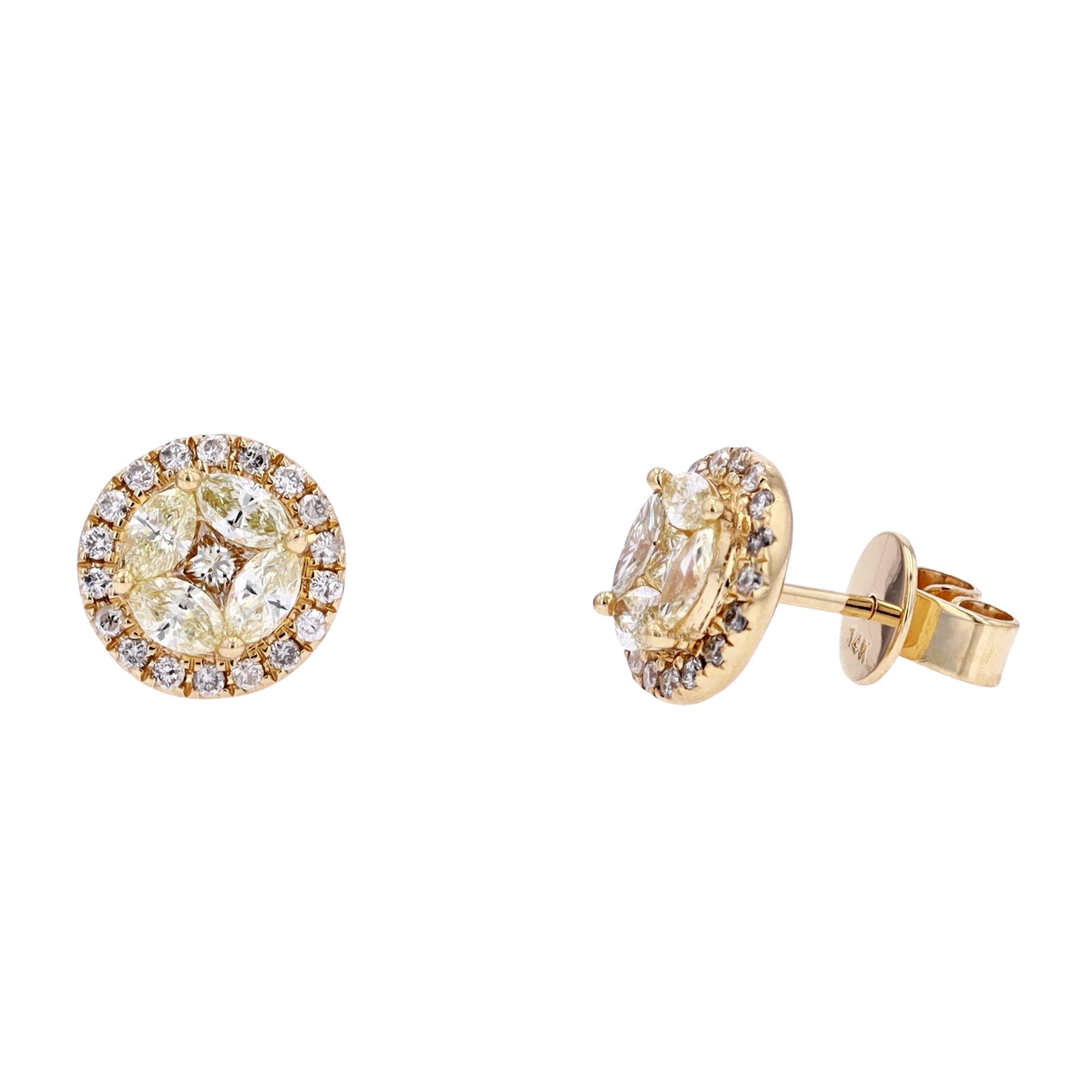 14K YG 1 CT Diamond Cluster Studs