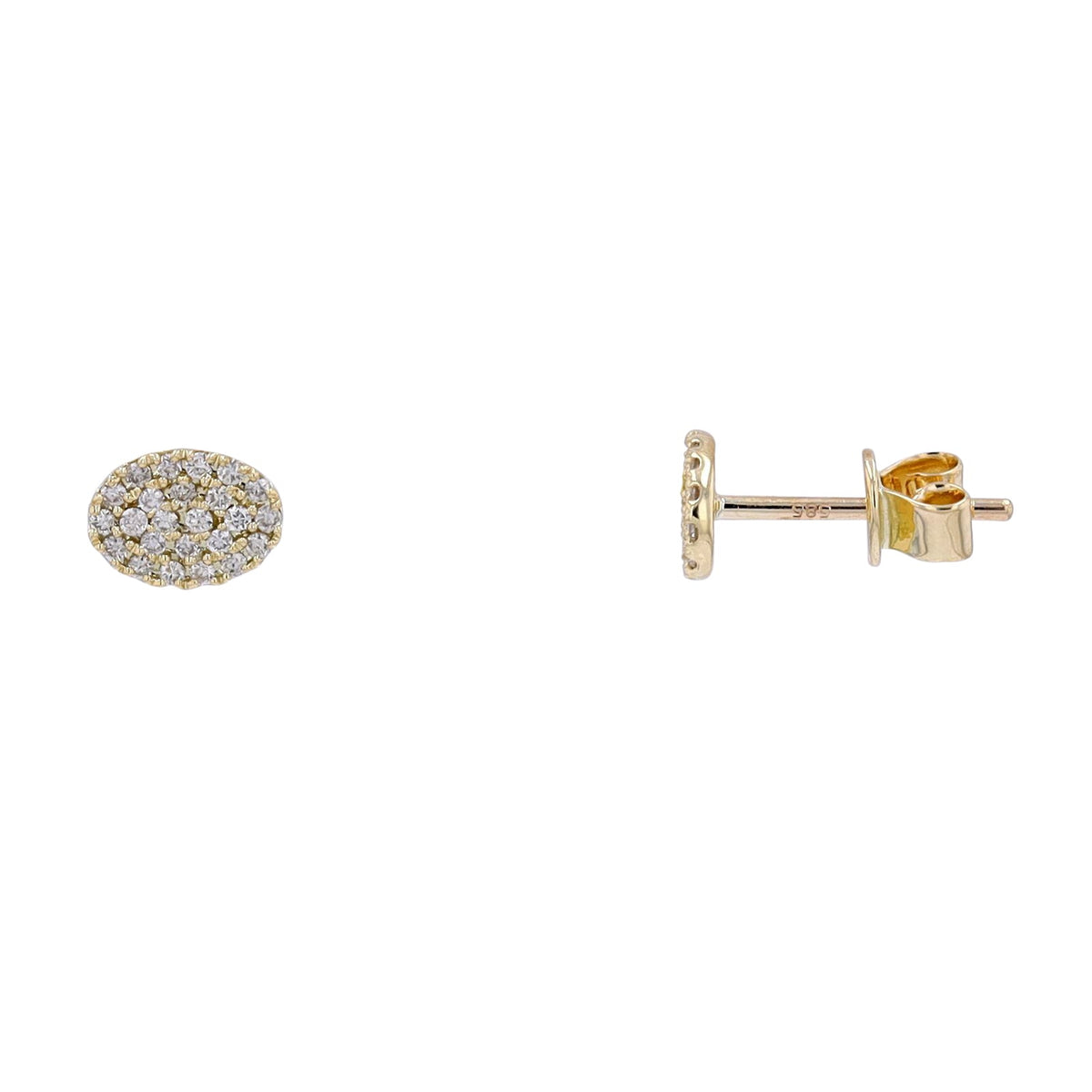14K YG Oval Cluster Studs