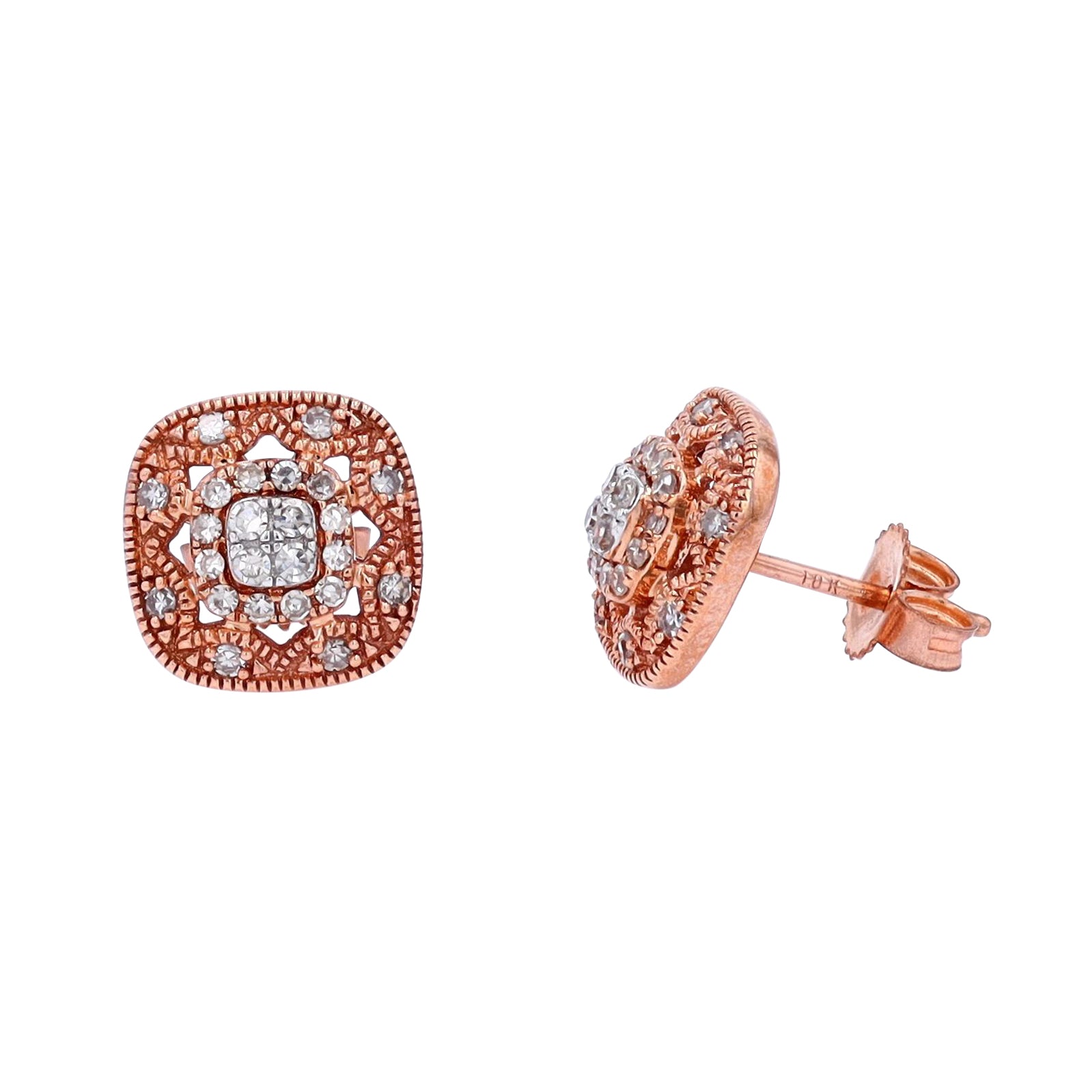 10K RG 0.40 CT Cluster Diamond Studs