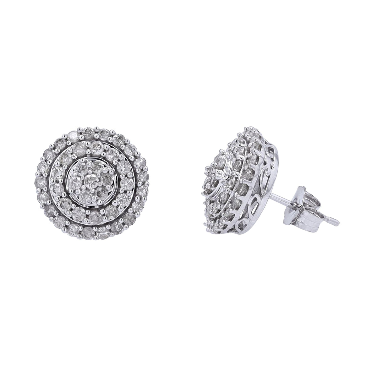 14K WG 1.20 CTW Diamond Cluster Studs
